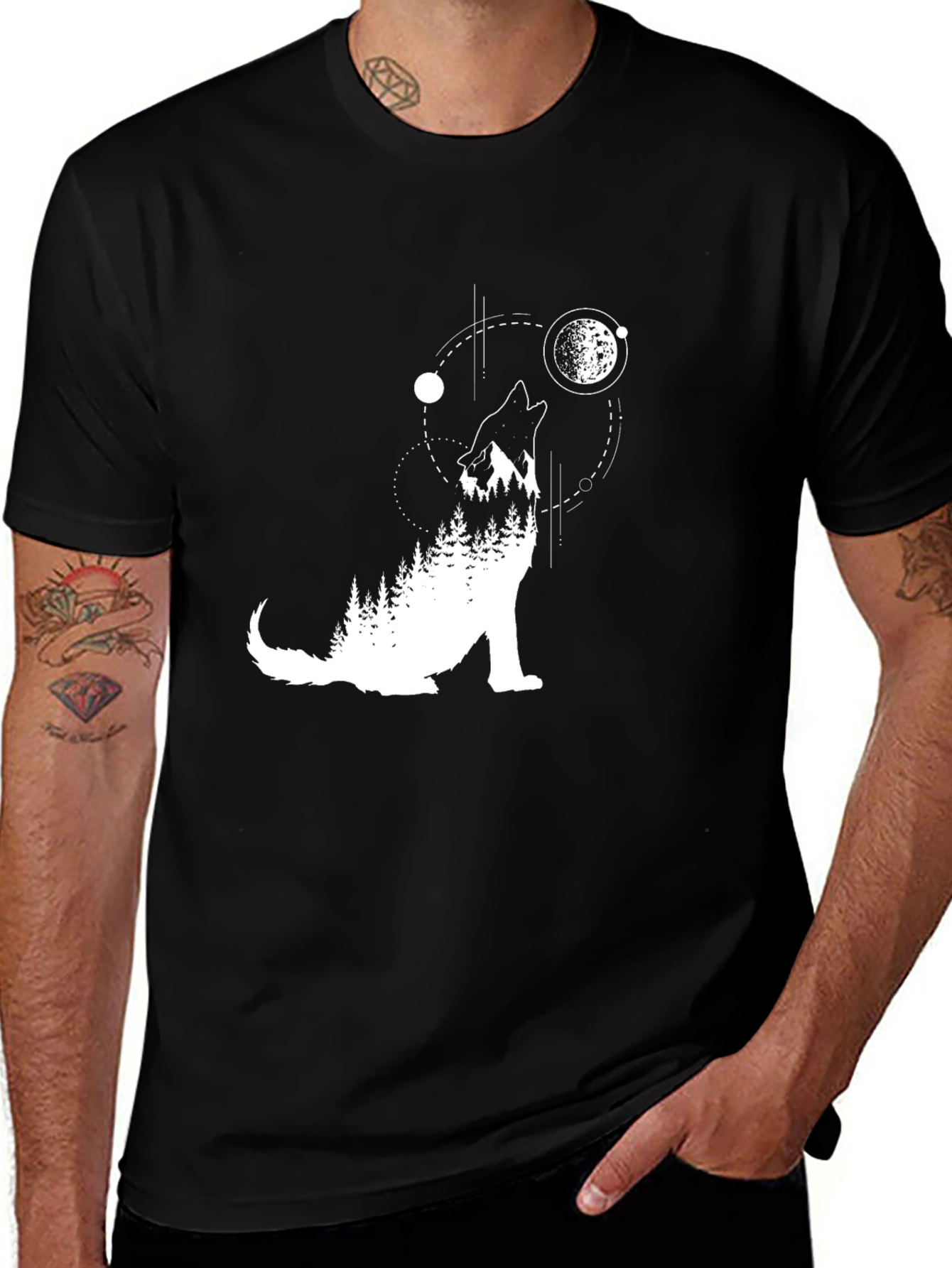 Variant 27 of Wolf Moon Graphic Tee - Black Crewneck T-Shirt