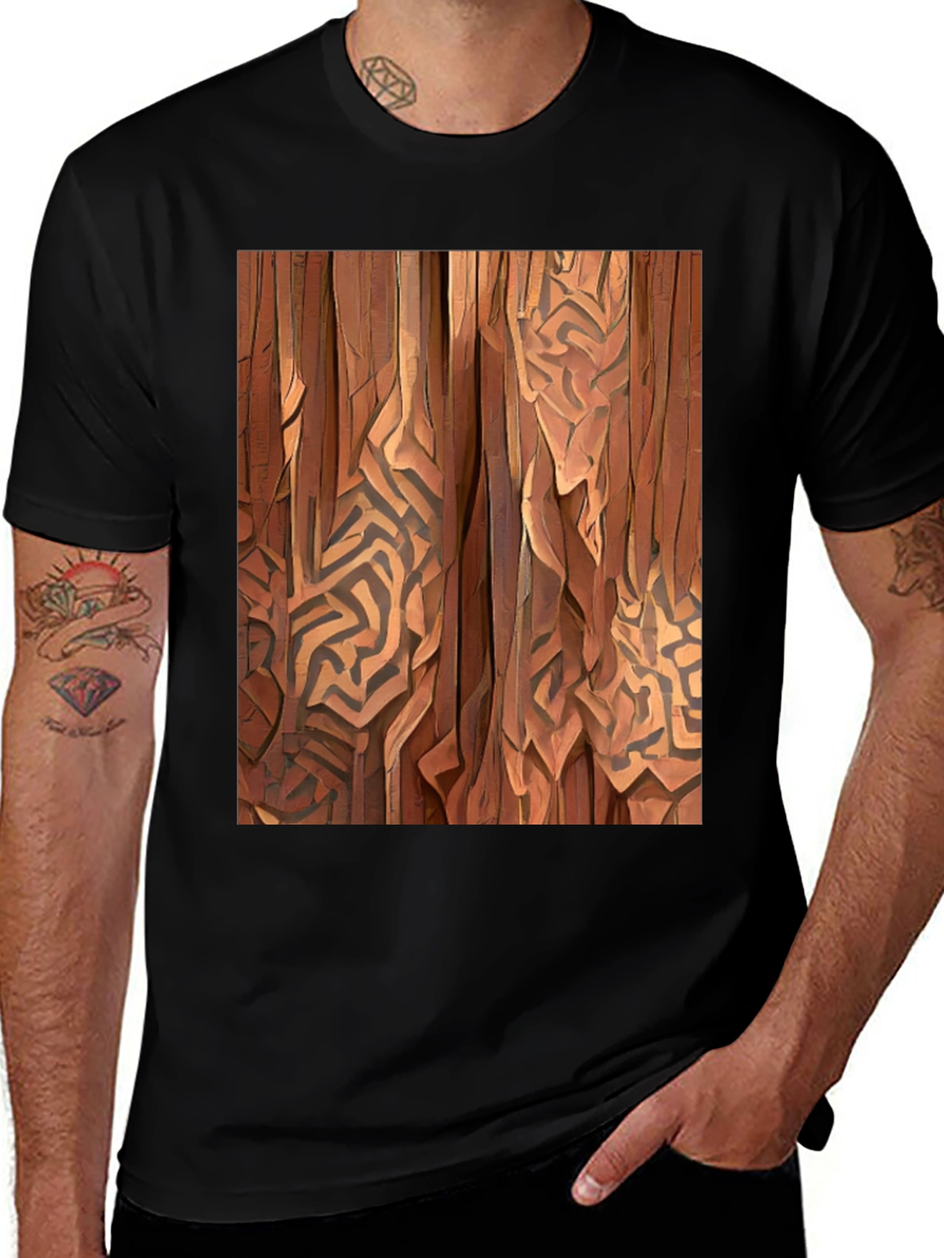 Variant 6 of Abstract Wood Pattern Black T-Shirt