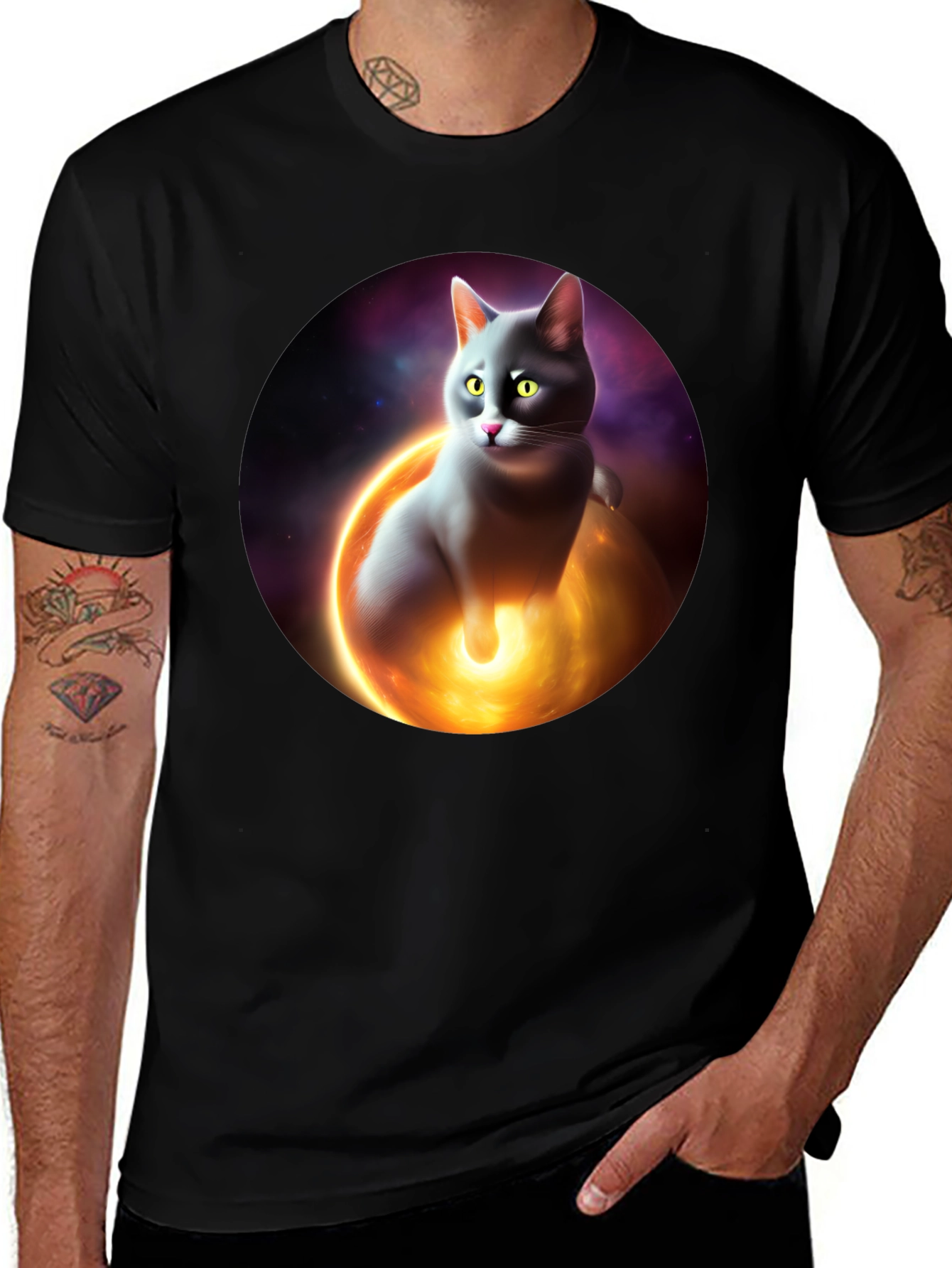 Variant 19 of Cosmic Cat T-Shirt - Celestial Feline Design