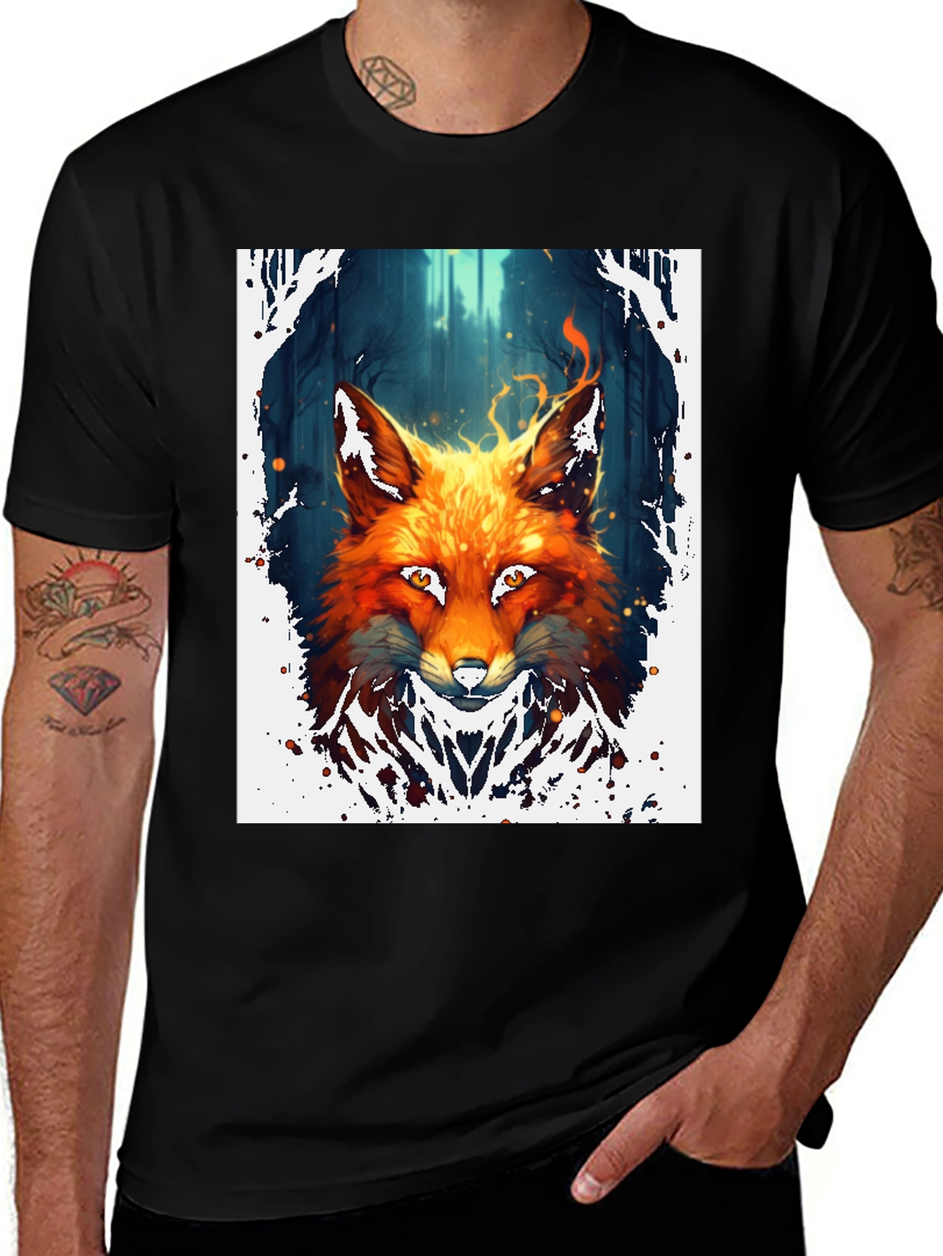 Variant 27 of Fiery Fox Graphic Tee - Men's Black T-Shirt