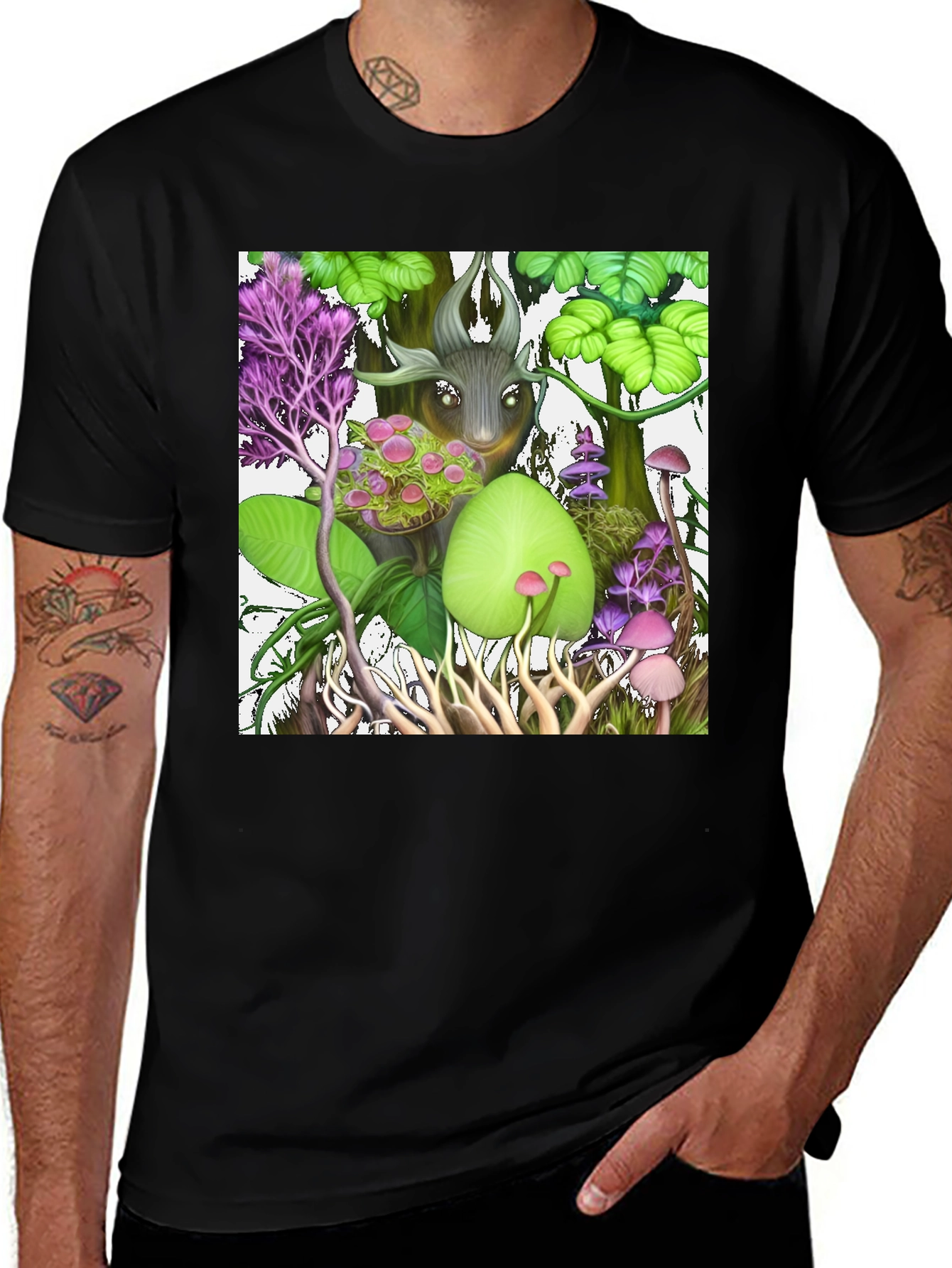 Variant 4 of Enchanted Forest Graphic Black T-Shirt