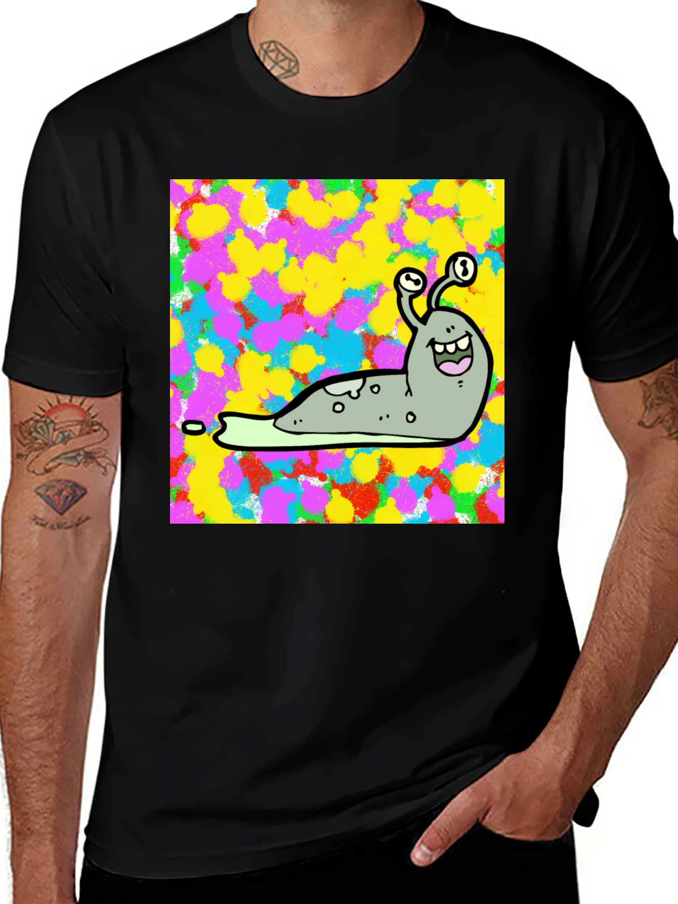 Variant 24 of Cartoon Snail Graphic Print Black T-Shirt