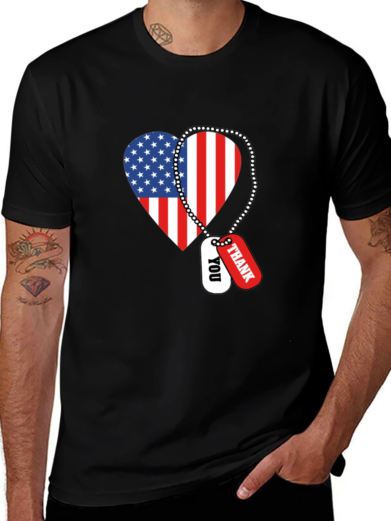 Variant 9 of Patriotic Heart T-Shirt with Military Dog Tags