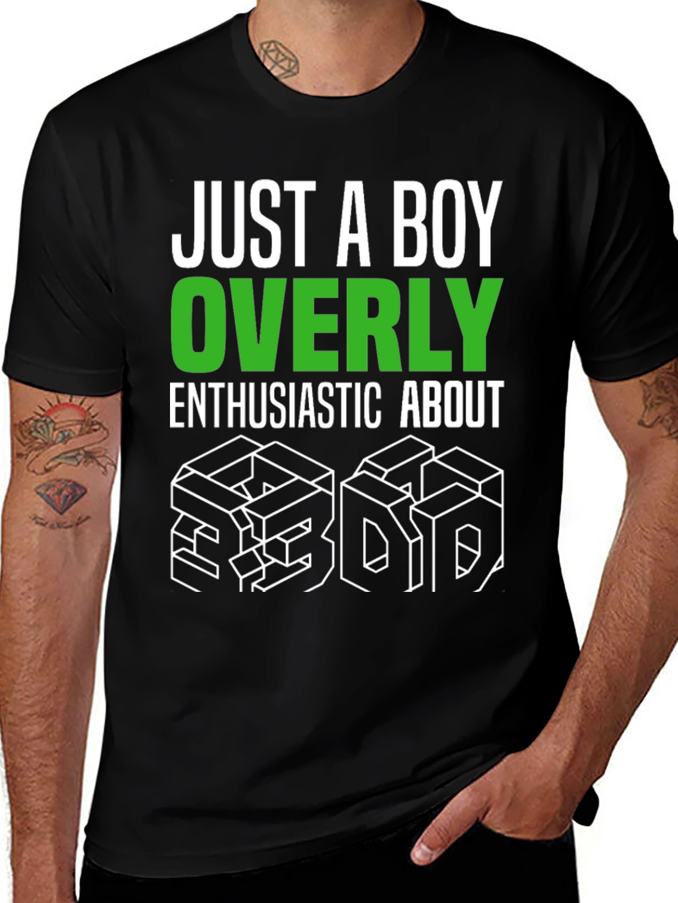 Black Enthusiastic About 3D Black Graphic Tee main image