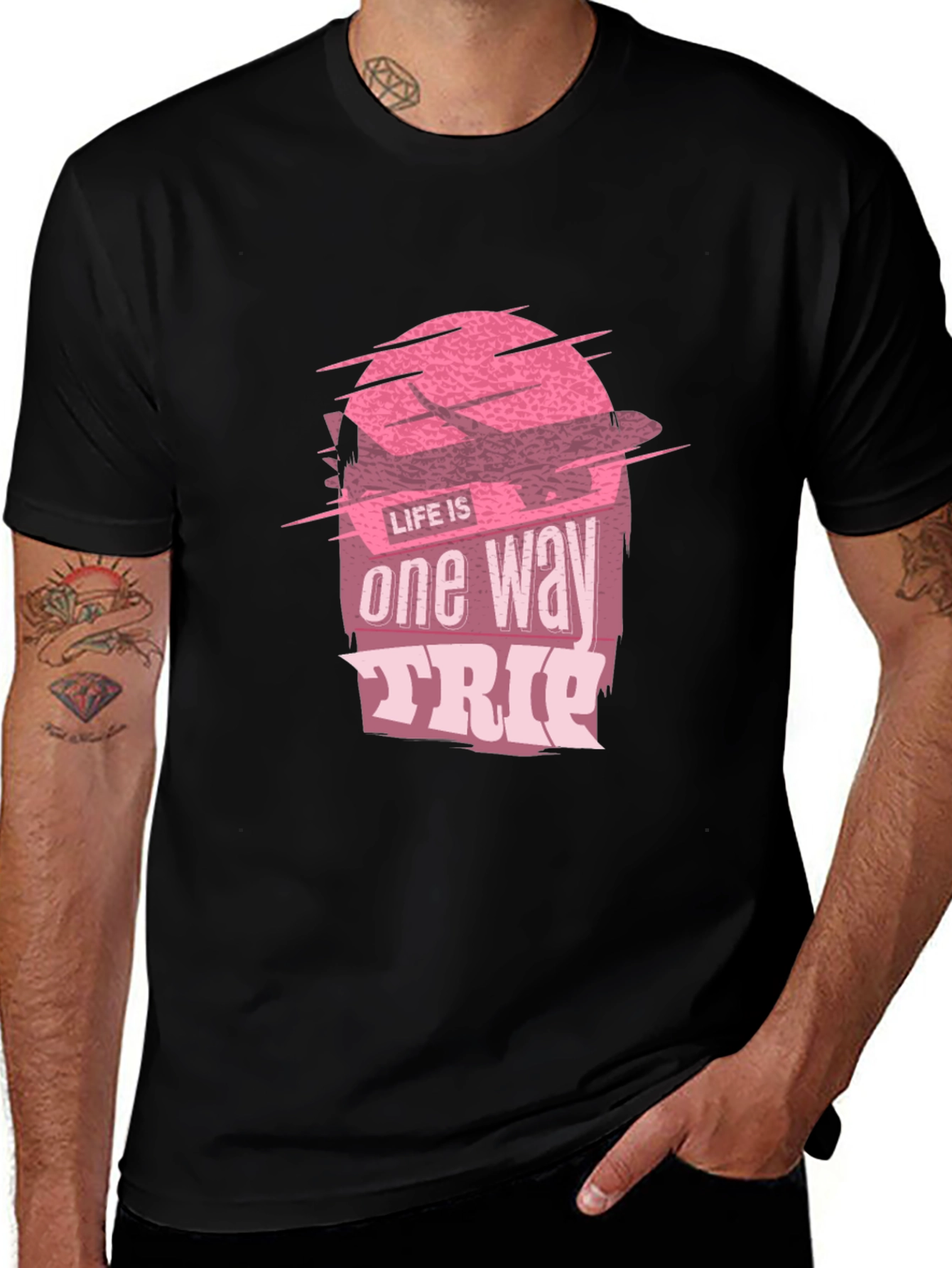 Variant 4 of Life is One Way Trip Graphic Tee - Trendy Black T-Shirt
