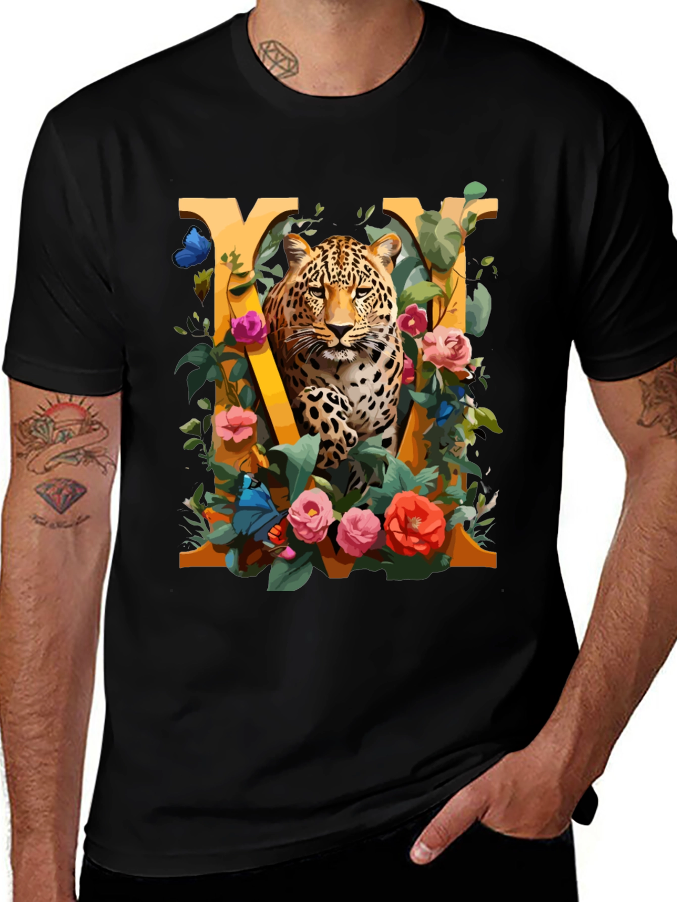 Variant 17 of Leopard Floral Initial "M" Graphic Tee