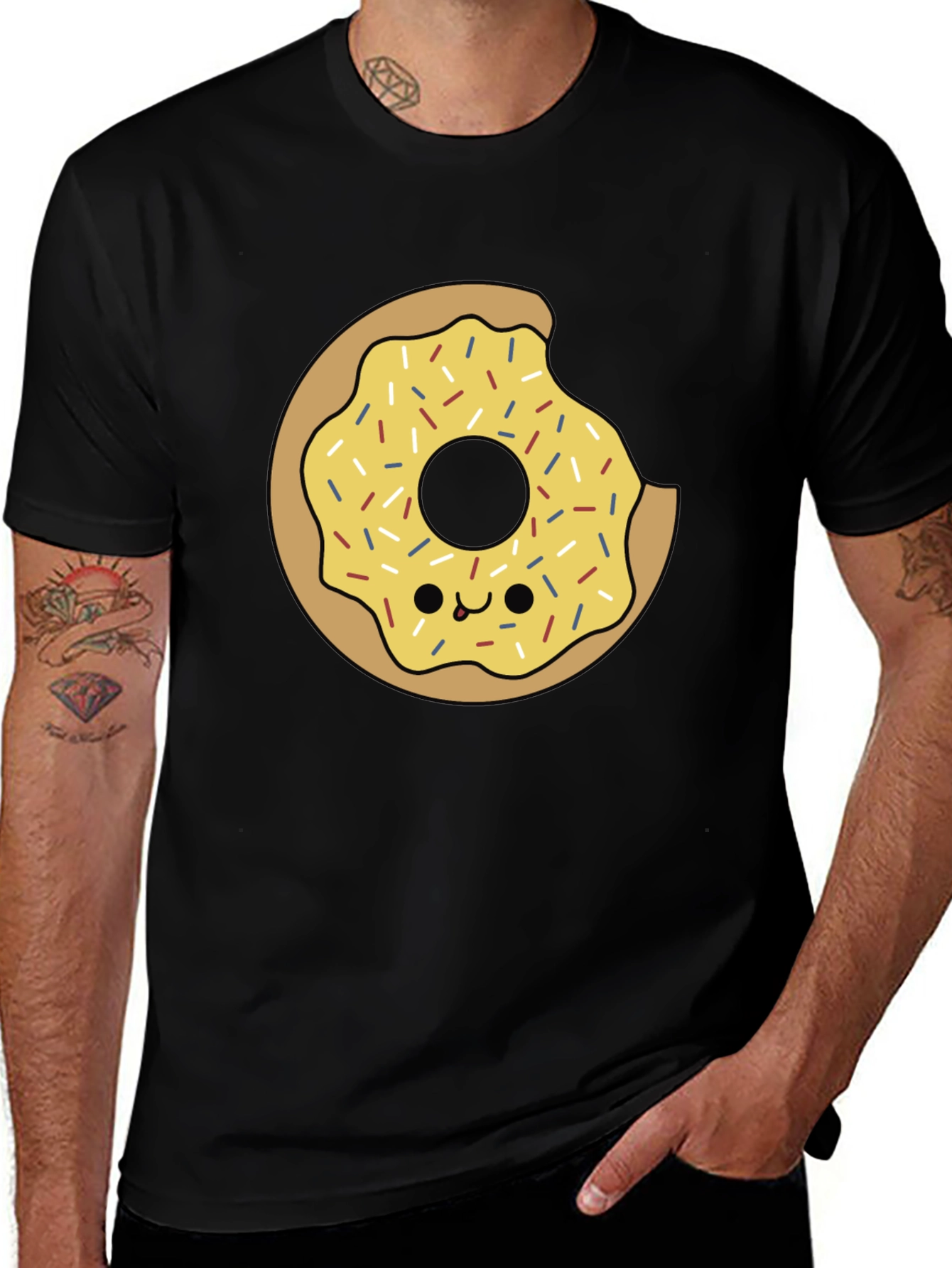 Variant 24 of Cute Donut Graphic Tee - Black Cotton T-Shirt