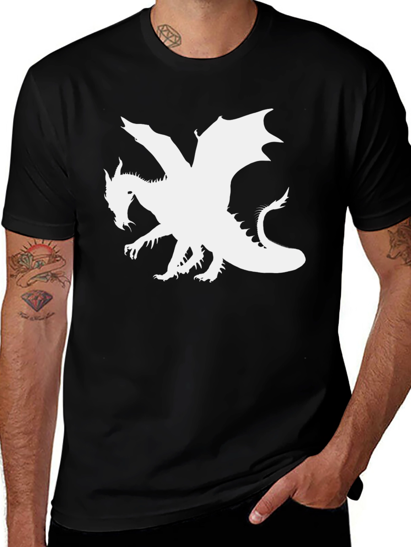 Variant 24 of Dragon Silhouette Graphic Tee - Black Cotton T-Shirt
