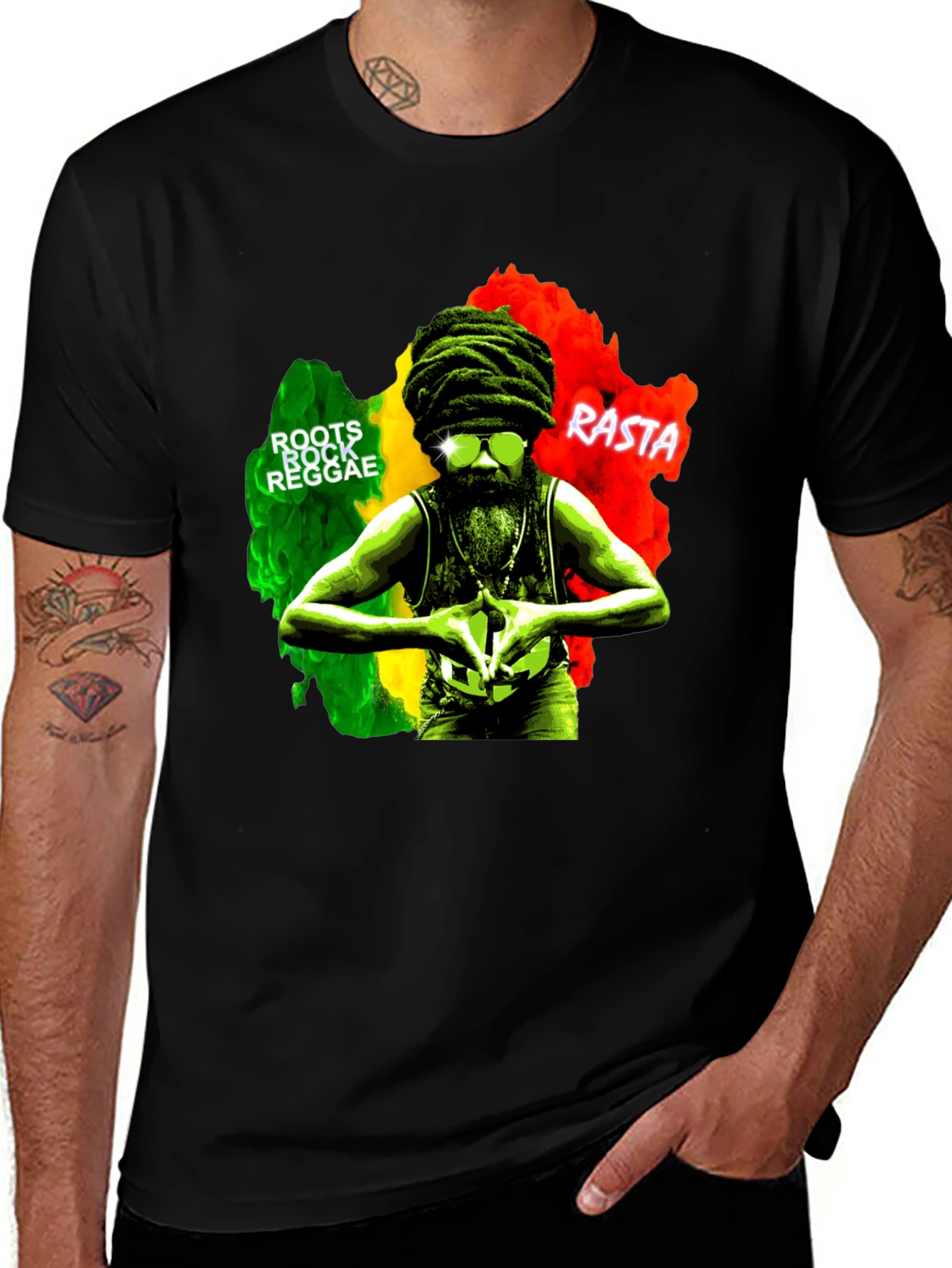 Variant 5 of Rasta Roots Reggae T-Shirt - Black