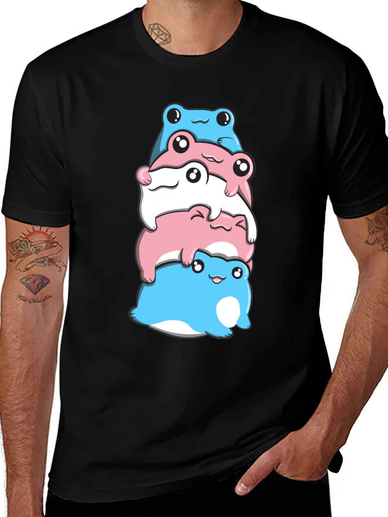Variant 24 of Stacked Transgender Pride Frogs Graphic Tee