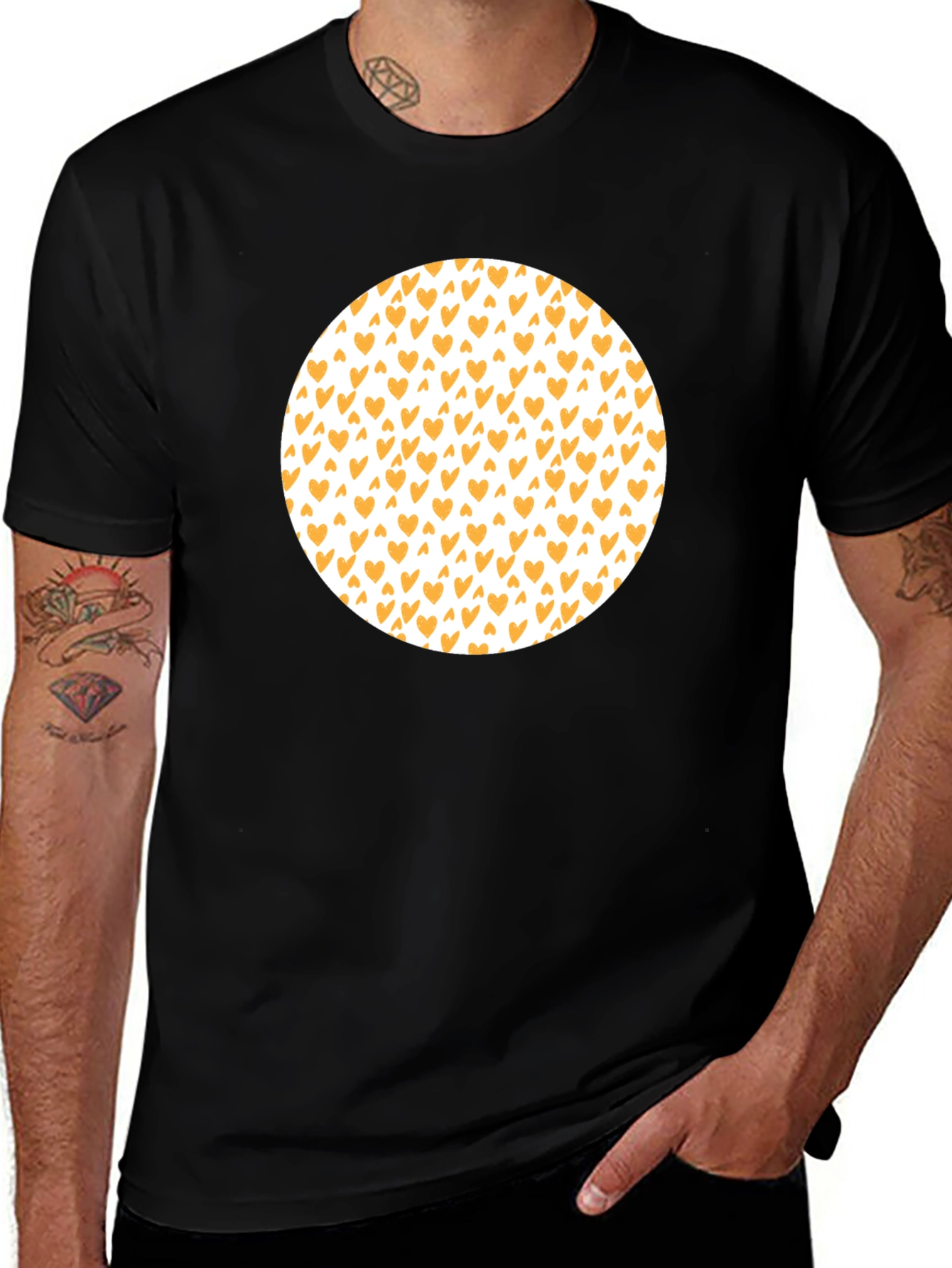 Variant 8 of Stylish Black T-Shirt with Heart Pattern Circle Design