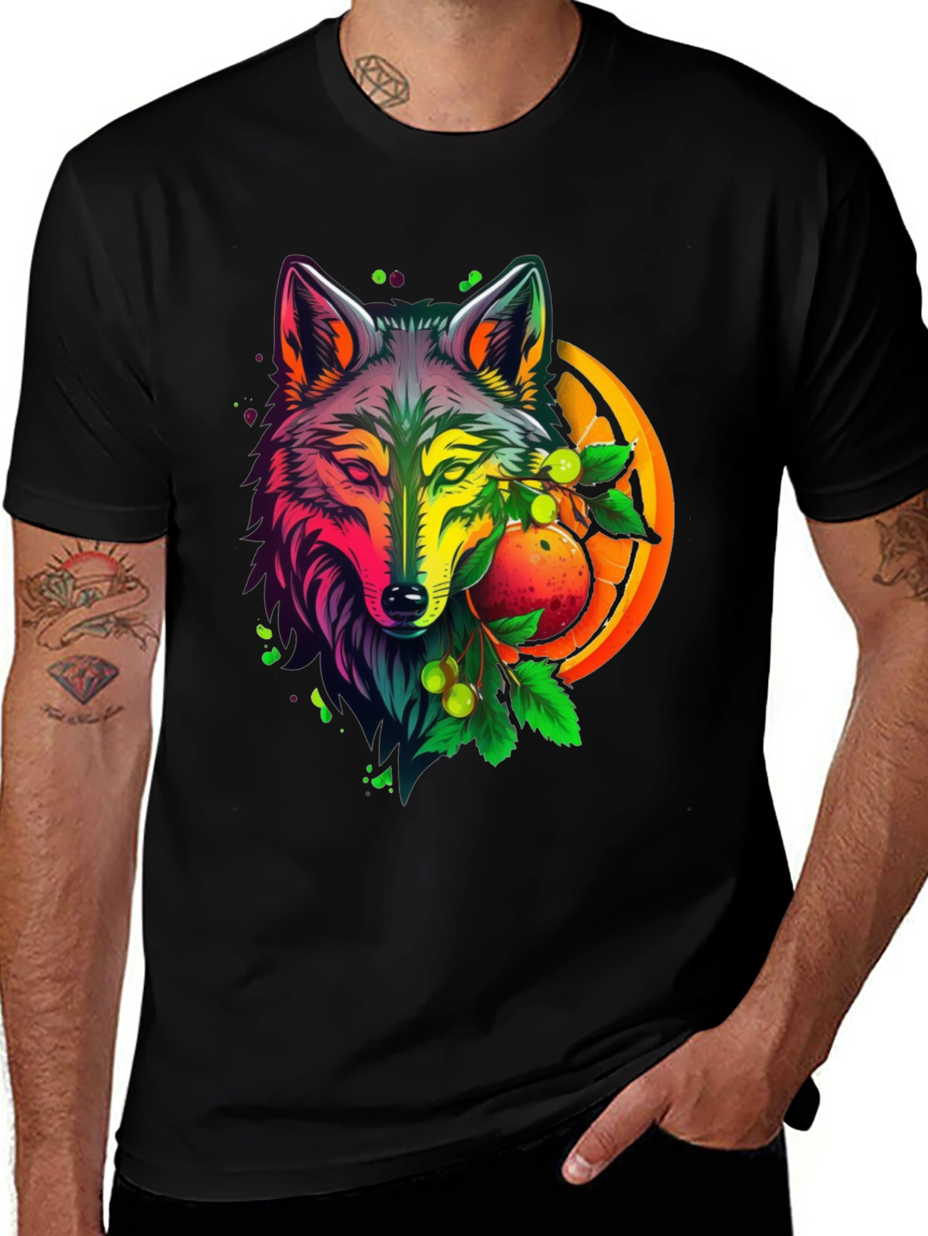 Variant 23 of Wolf & Fruit Graphic Print Tee - Cool, Vibrant Design
