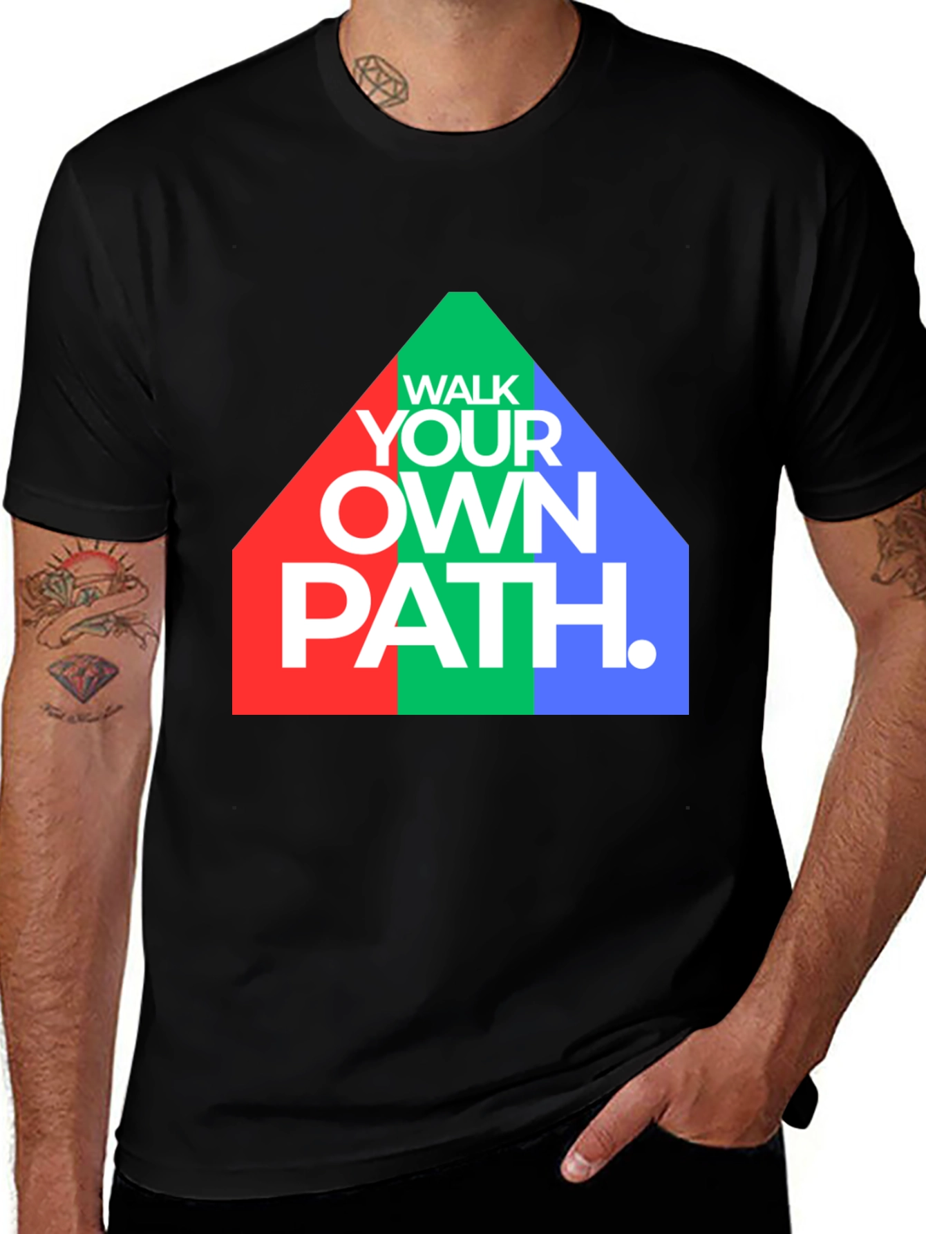 Variant 4 of Walk Your Own Path Graphic Tee - Black Crew Neck Shirt