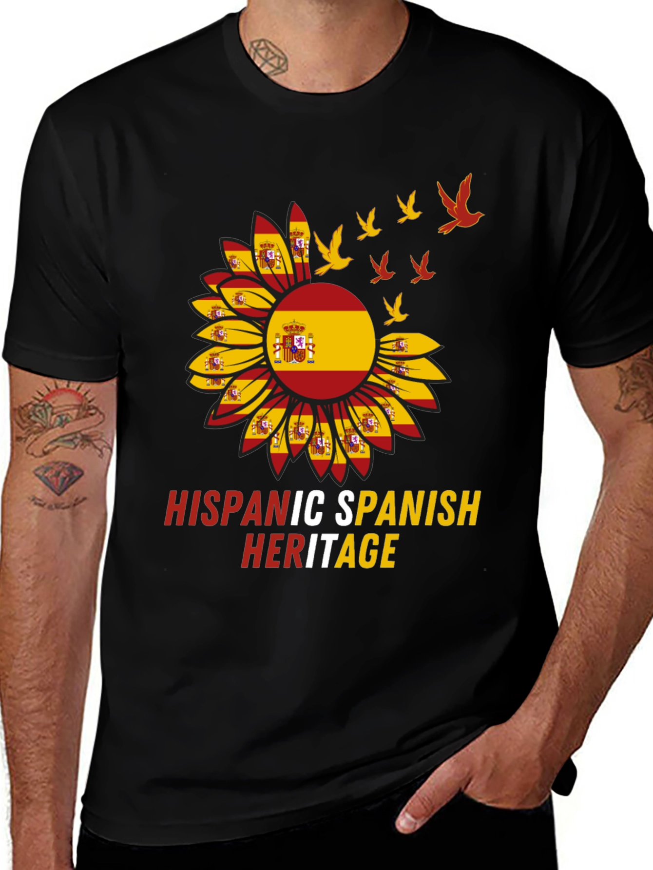 Hispanic Spanish Heritage T-Shirt Sunflower Birds