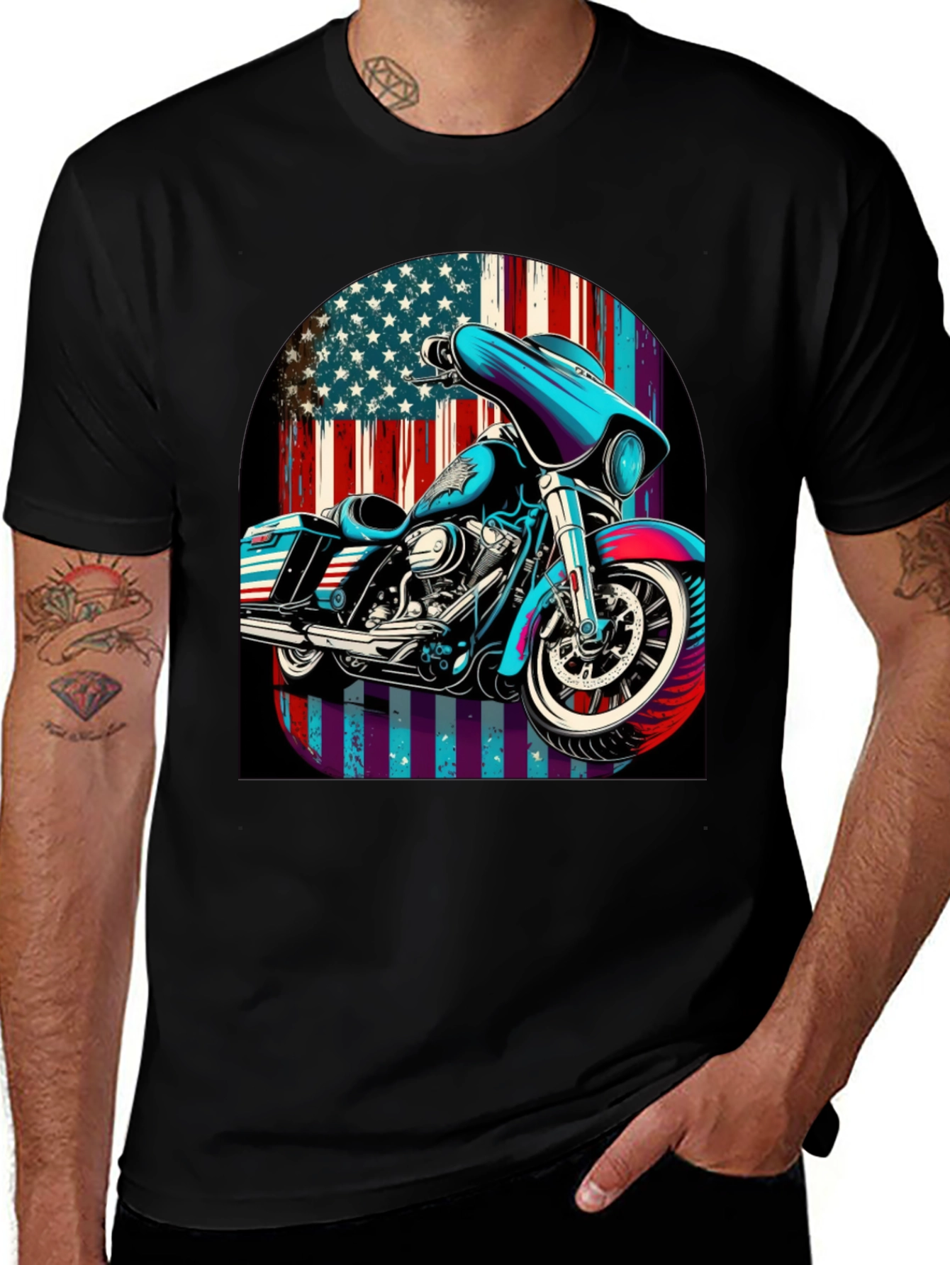 Variant 11 of American Flag Motorcycle Graphic Tee