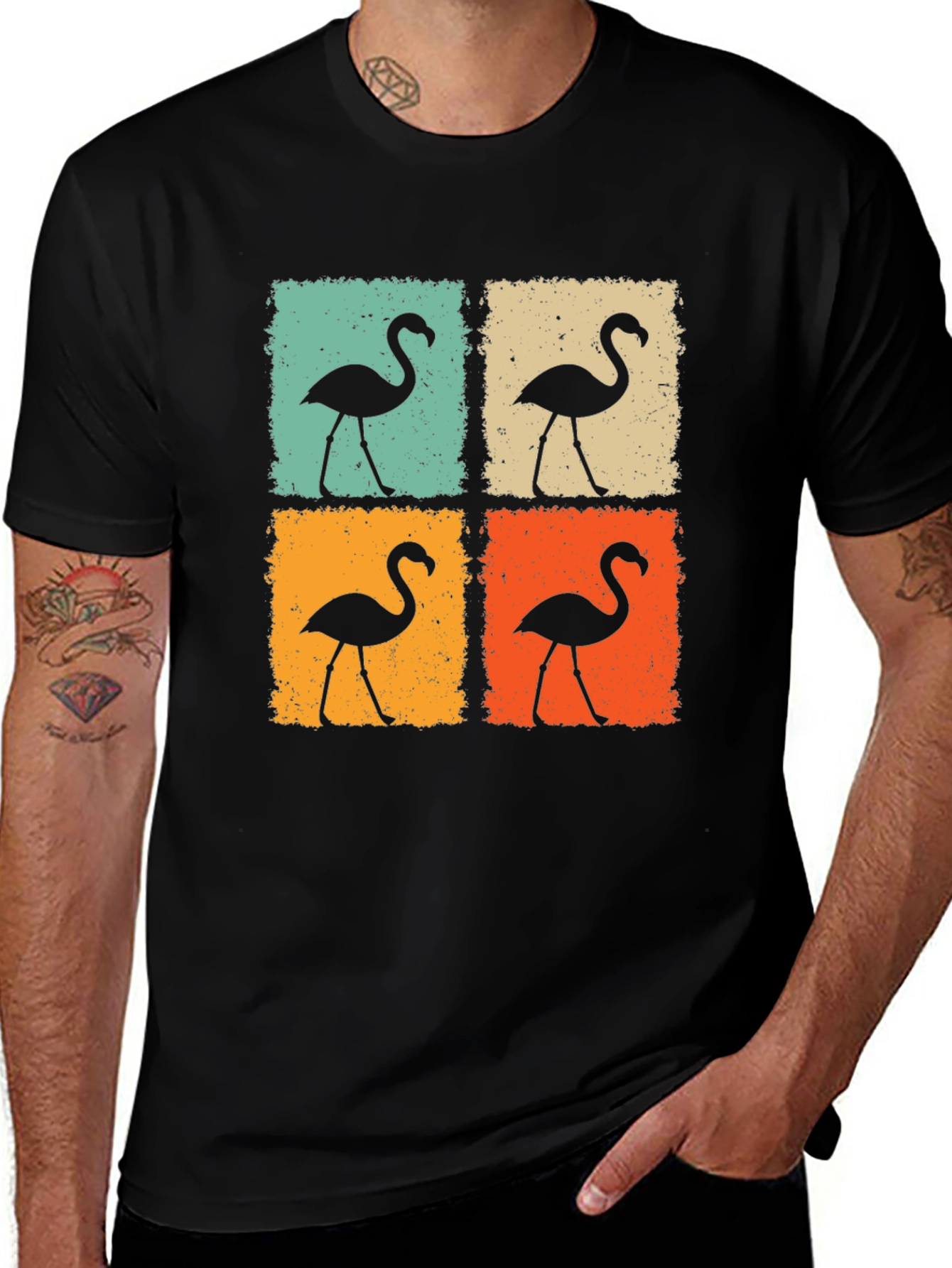 Variant 12 of Retro Flamingo Graphic Tee - Black Unisex T-Shirt
