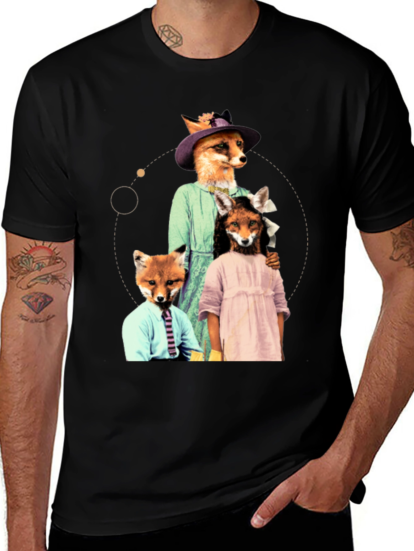 Variant 11 of Fox Family Portrait Black T-Shirt