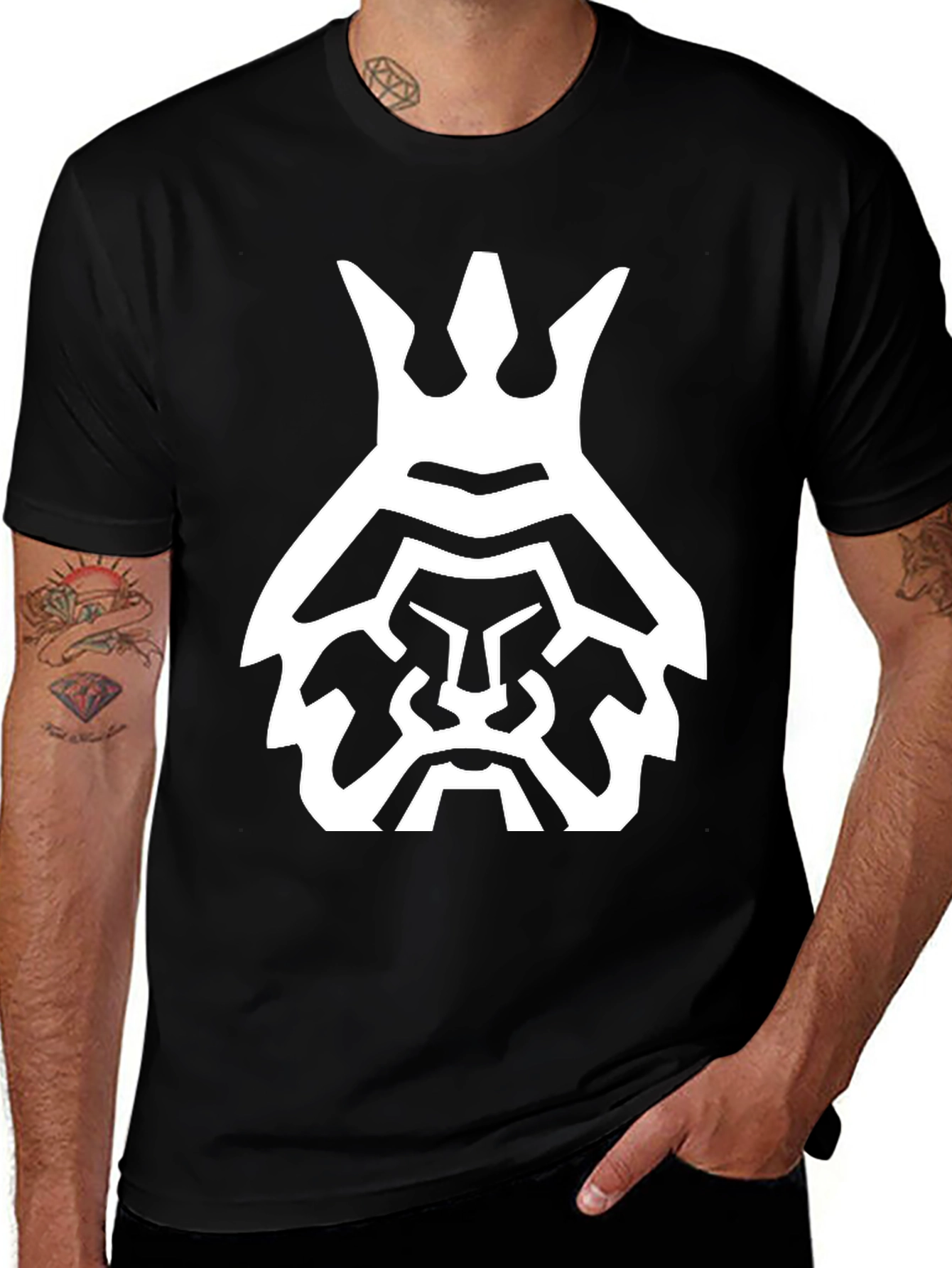 Variant 26 of Black T-Shirt with Bold White Lion King Graphic
