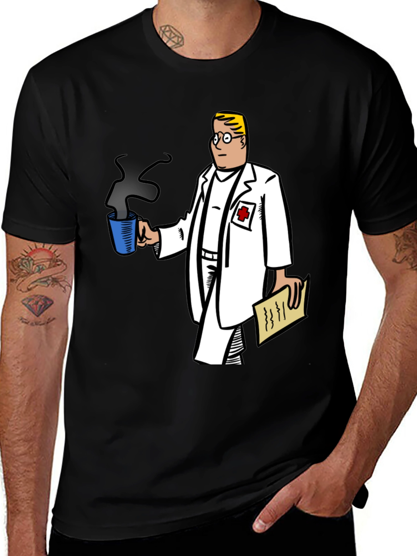 Variant 22 of Doctor Cartoon Graphic Tee - Black Cotton Blend