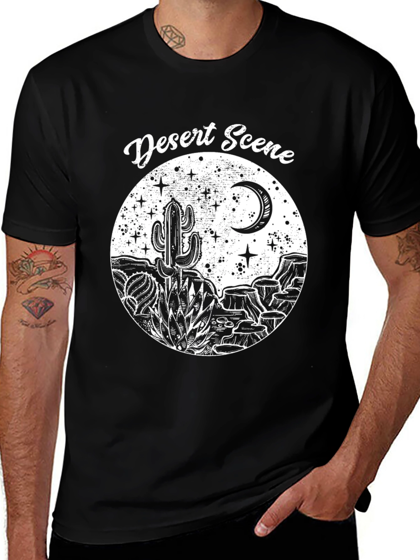 Variant 5 of Desert Scene Graphic Tee - Black Cotton T-Shirt