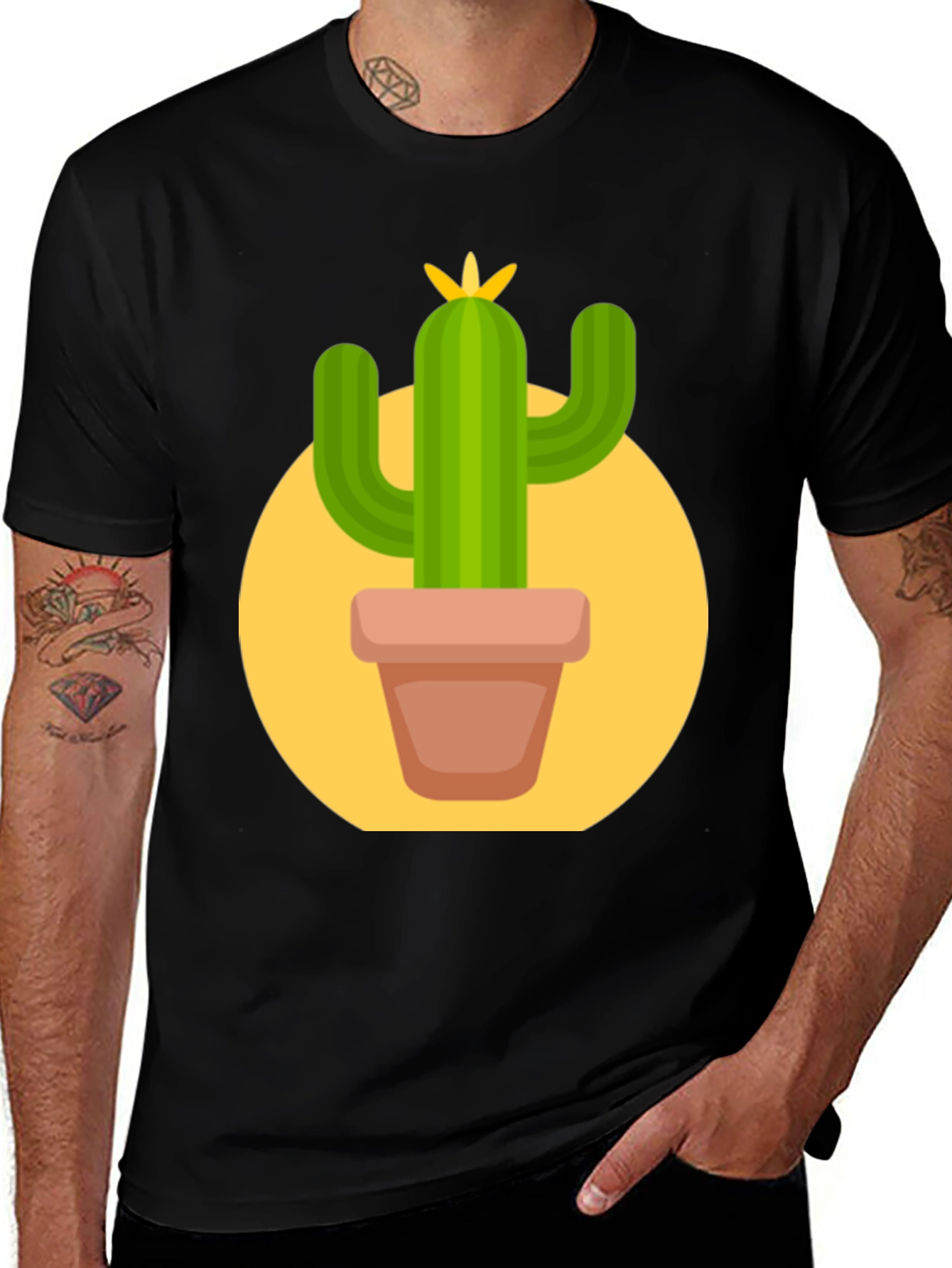 Variant 14 of Cactus Graphic Tee - Black Cotton T-Shirt