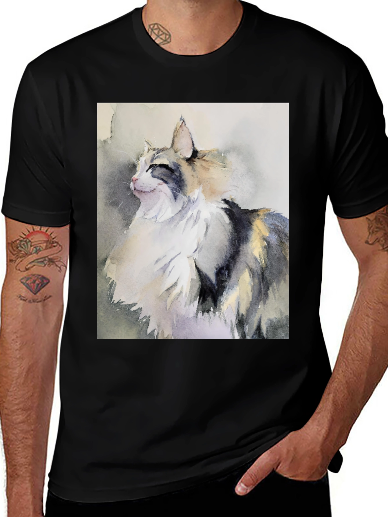 Variant 16 of Cat Watercolor Art T-Shirt - Stylish & Unique