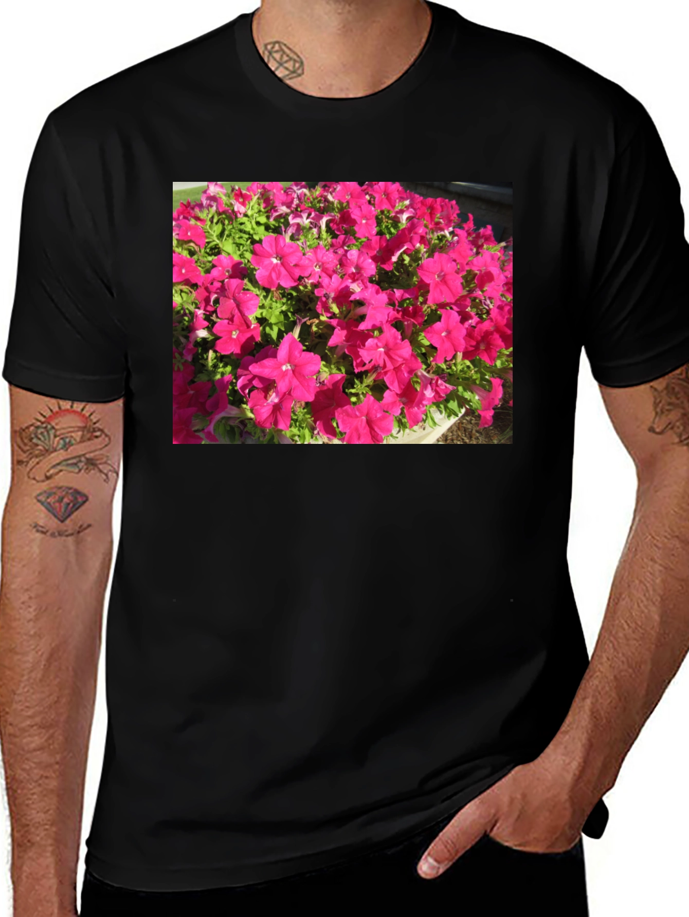 Variant 8 of Floral Print Black T-Shirt - Bold & Vibrant