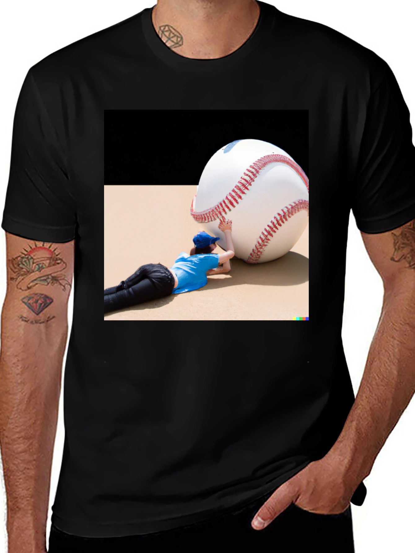 Variant 30 of Novelty Graphic T-Shirt: Baseball Player & Giant Ball