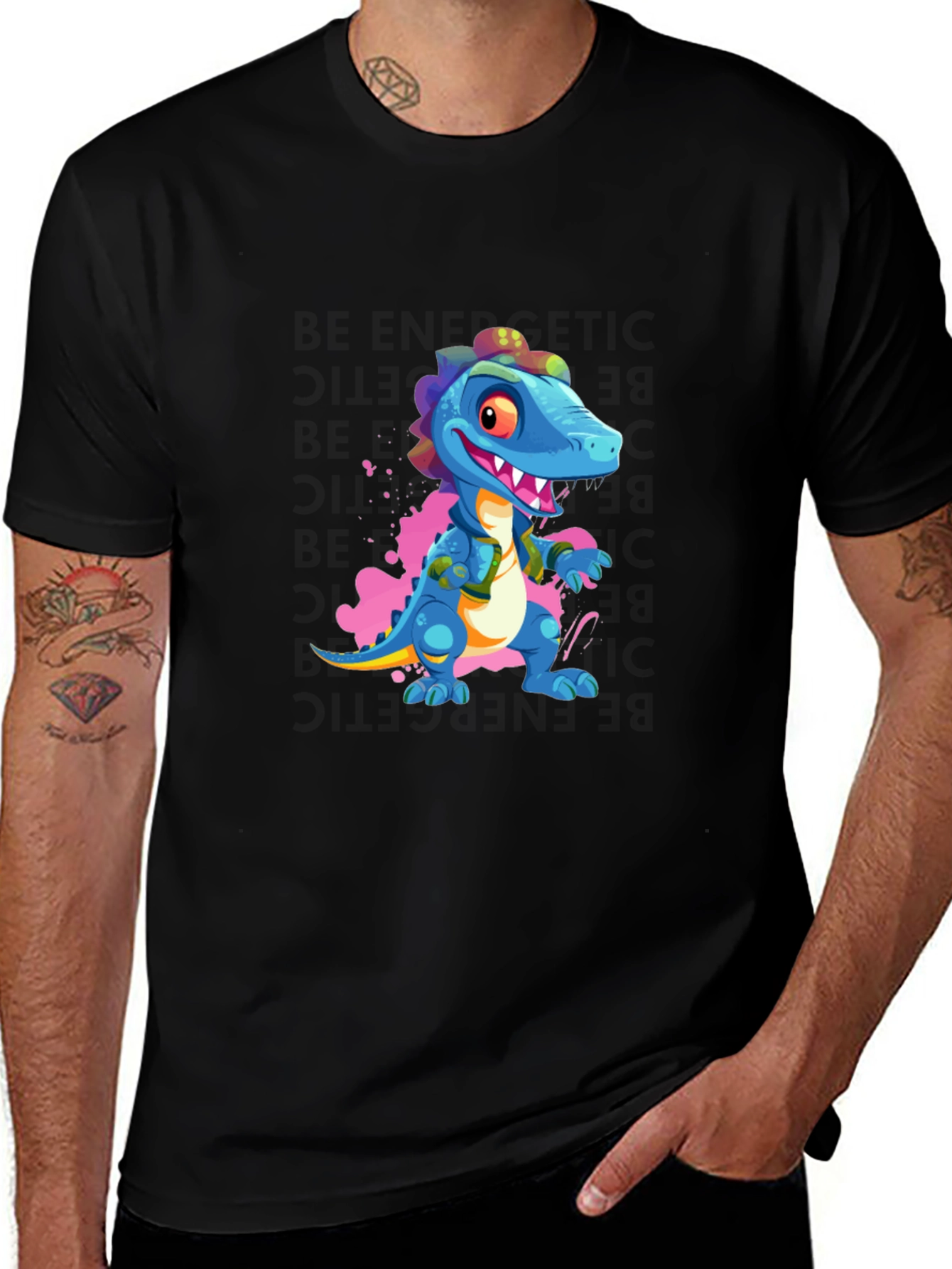 Variant 30 of Cartoon Dinosaur Graphic Black T-Shirt