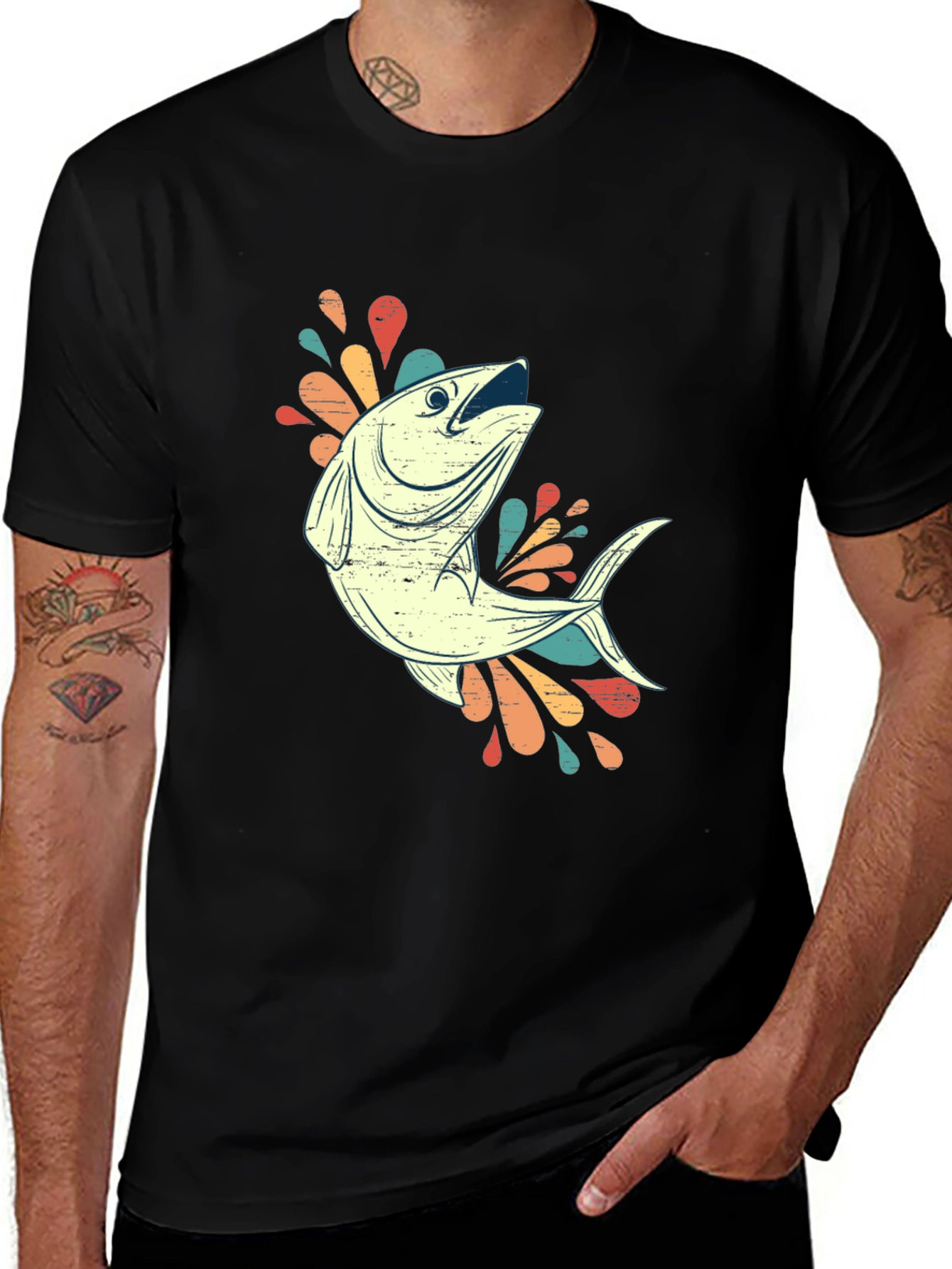 Variant 12 of Retro Fishing Tee - Black Cotton Blend