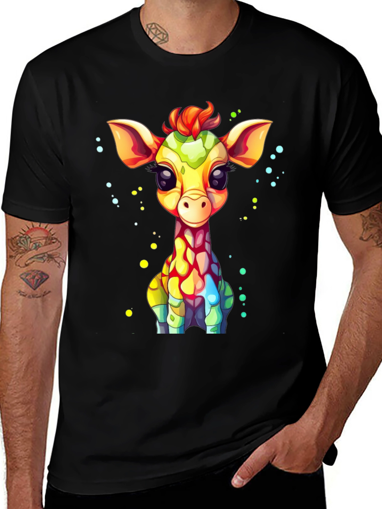 Variant 24 of Cartoon Giraffe Graphic Tee - Unisex Black T-Shirt