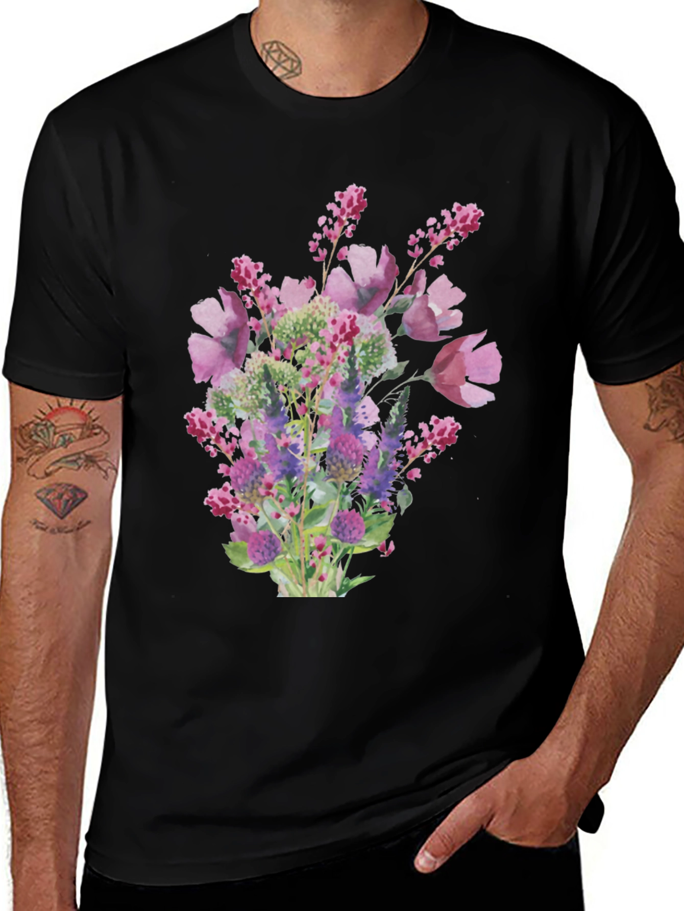 Variant 8 of Floral Bouquet Black T-Shirt