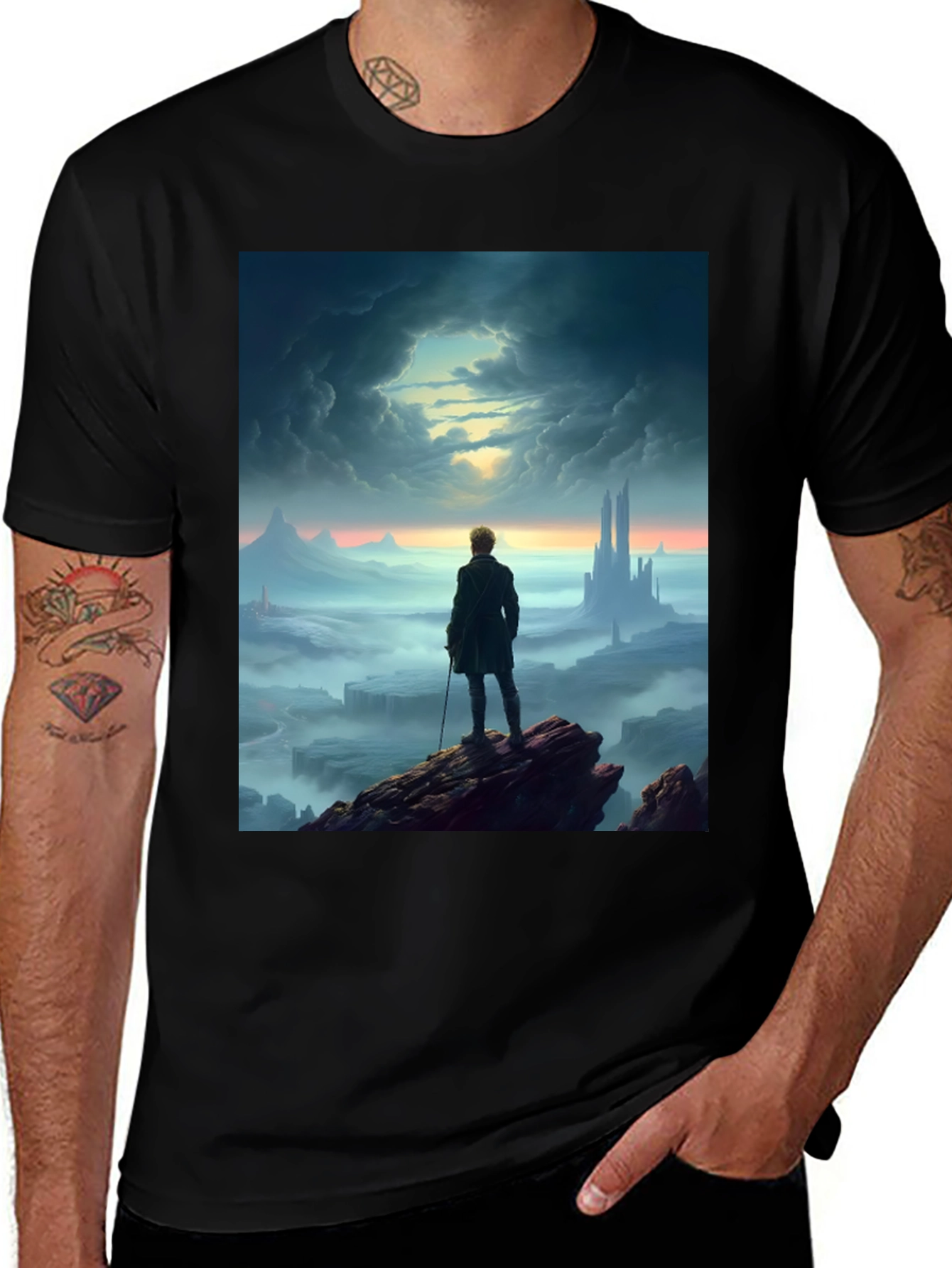 Variant 11 of Epic Landscape Graphic Tee - Black Cotton Blend