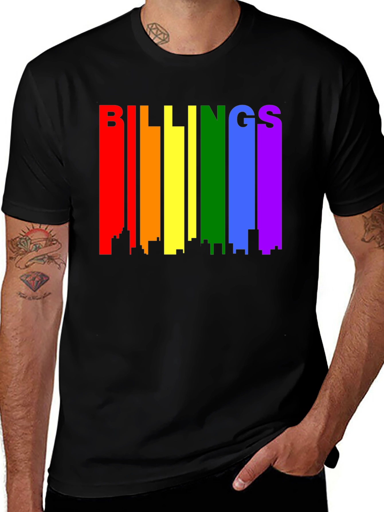 Billings Pride Rainbow Skyline Black T-Shirt