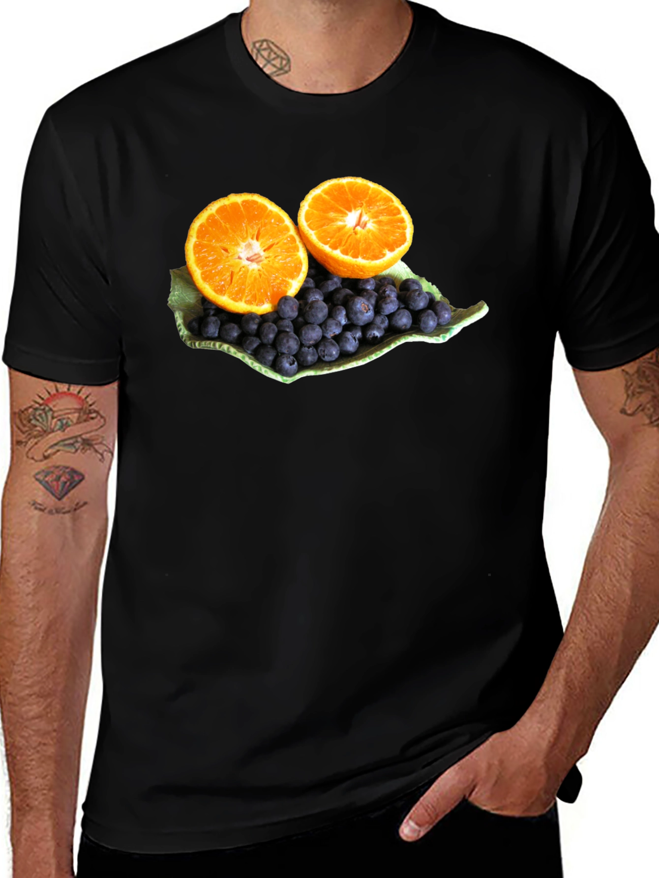 Variant 20 of Fruitful Tee: Orange & Blueberry Design