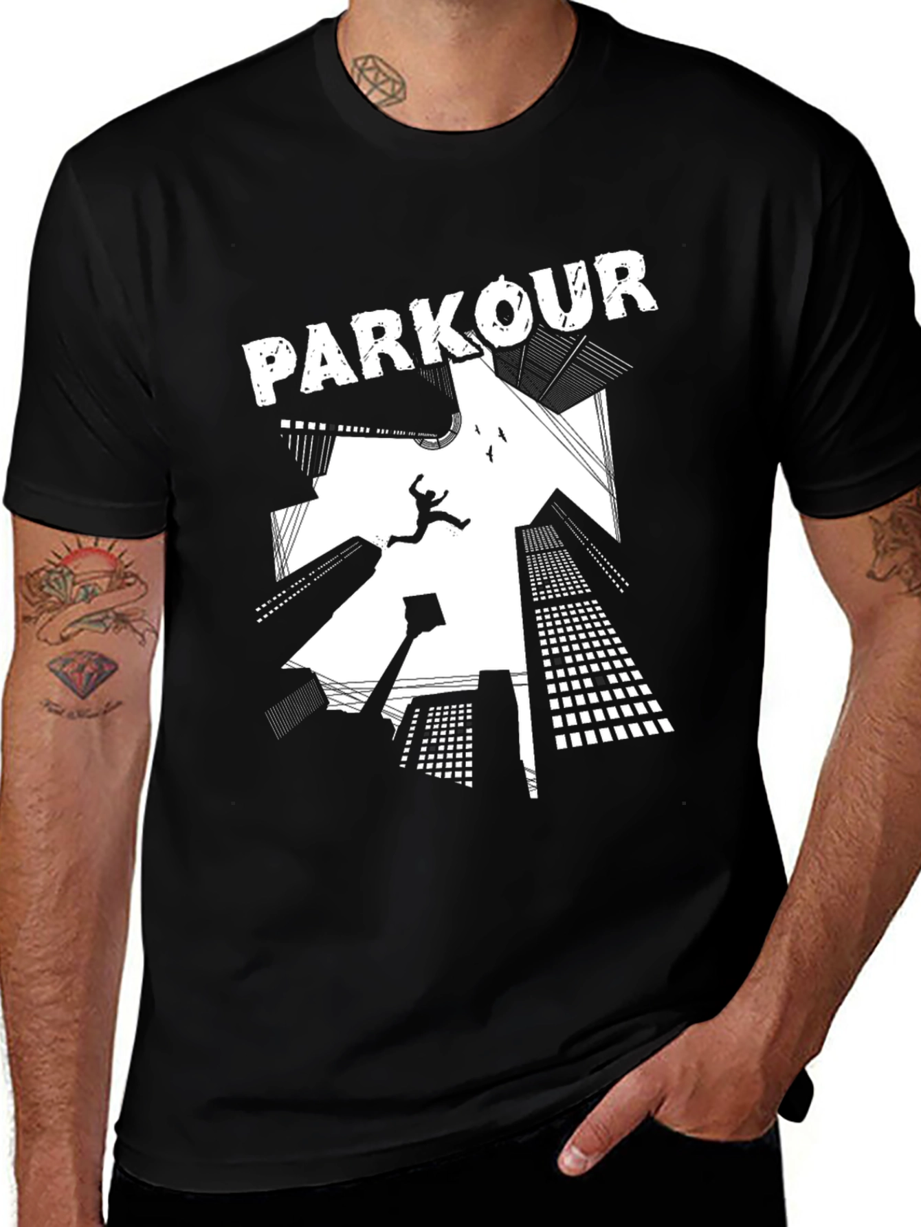 Variant 9 of Parkour Urban Style Black Graphic T-Shirt