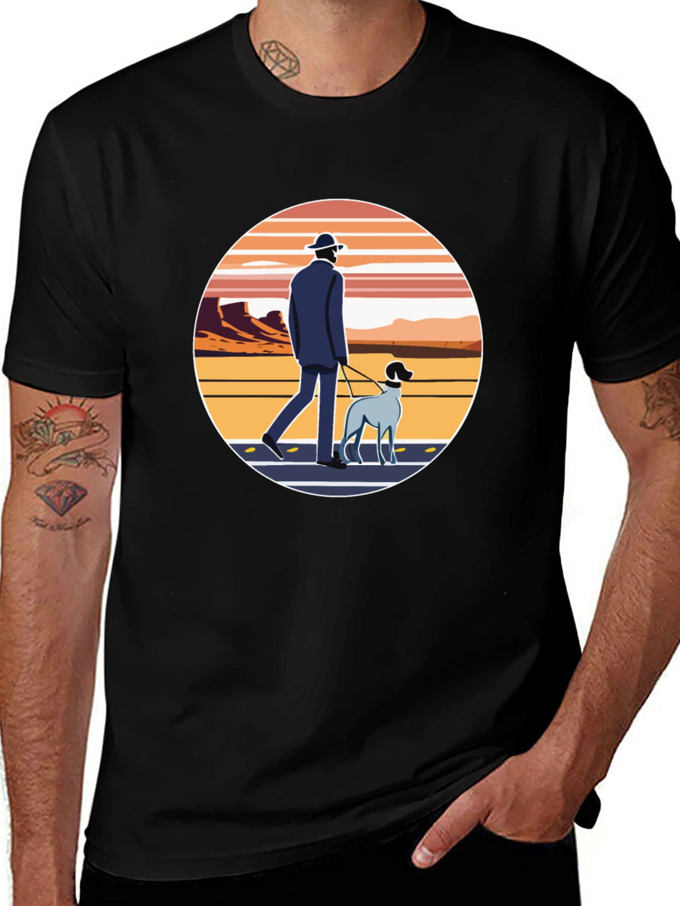 Variant 23 of Stylish Graphic Tee - Man Walking Dog