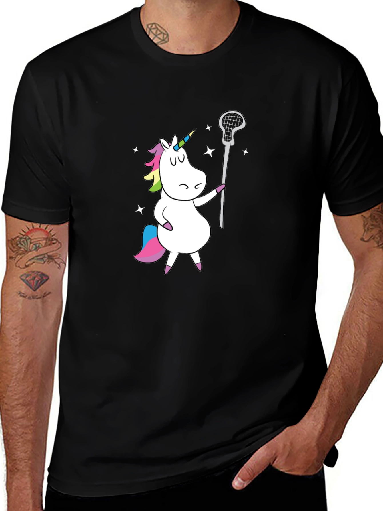 Variant 23 of Unicorn Lacrosse T-Shirt - Black Graphic Tee
