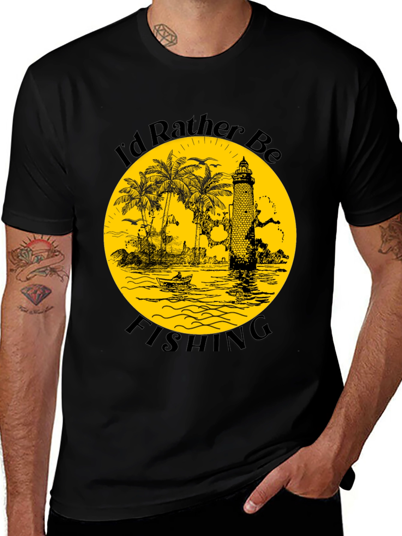 Variant 2 of Fishing T-Shirt Lighthouse Island Graphic Tee