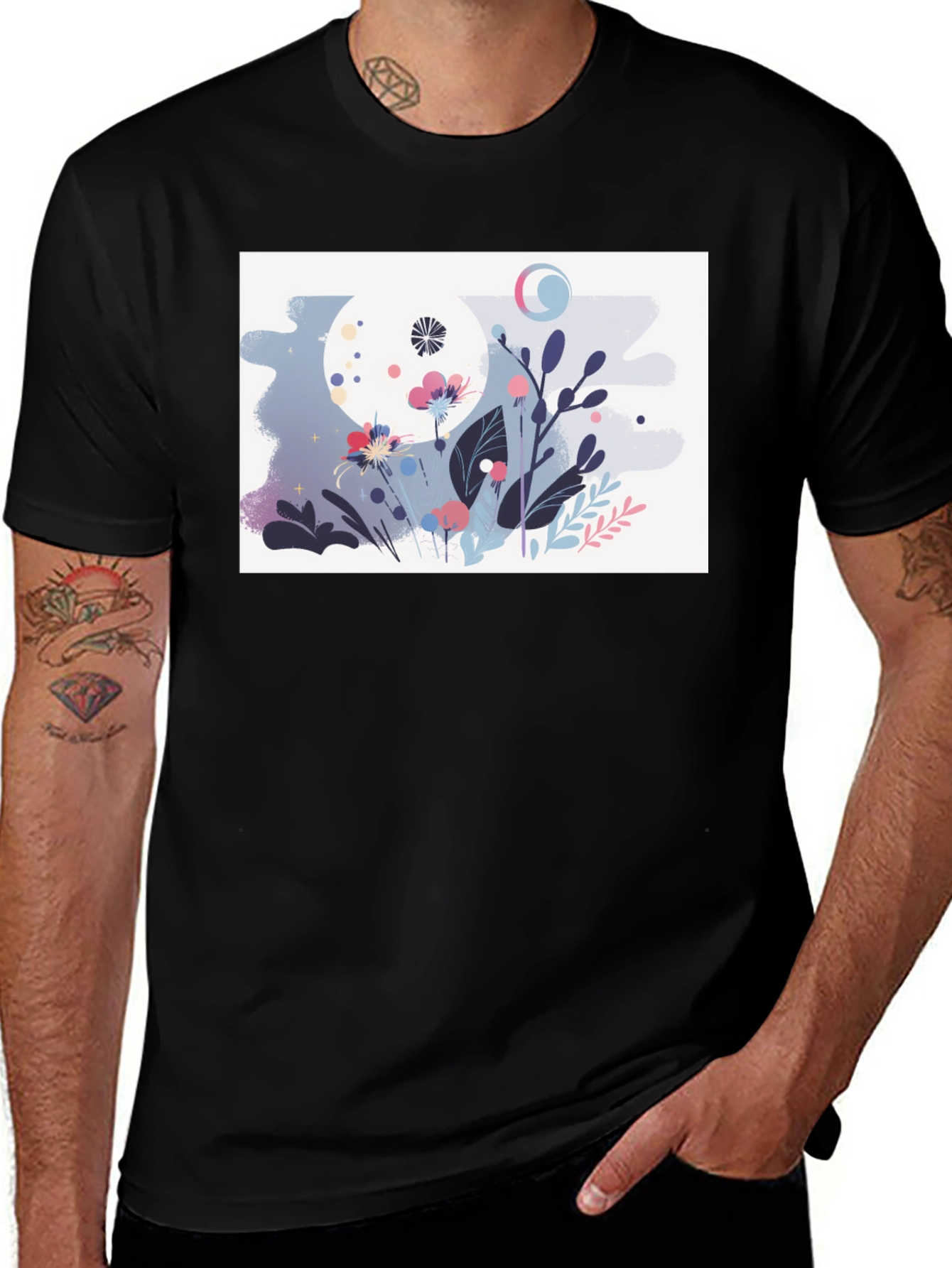 Variant 3 of Floral Moon Graphic Black T-Shirt