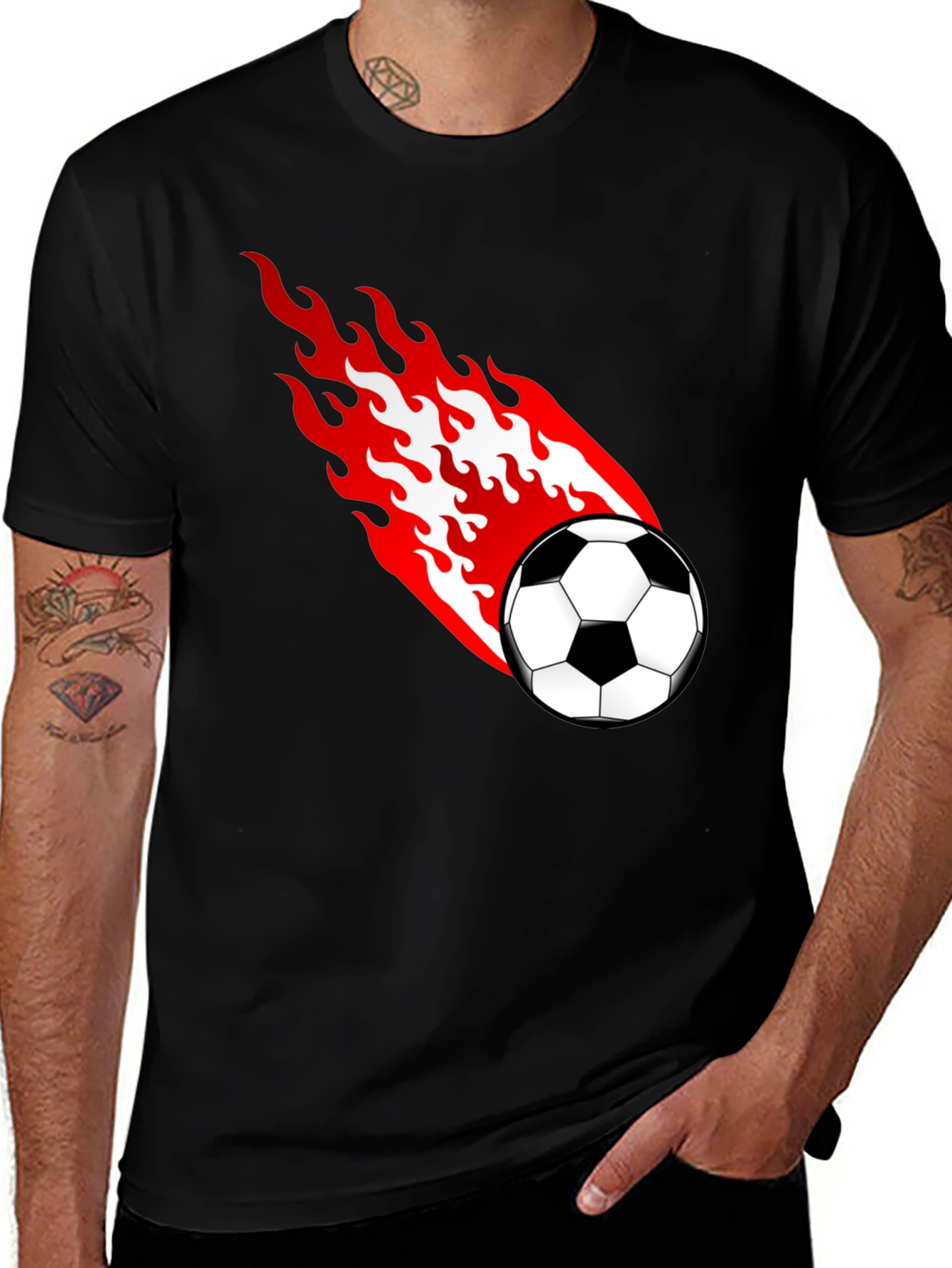 Variant 11 of Flaming Soccer Ball Graphic T-Shirt - Black