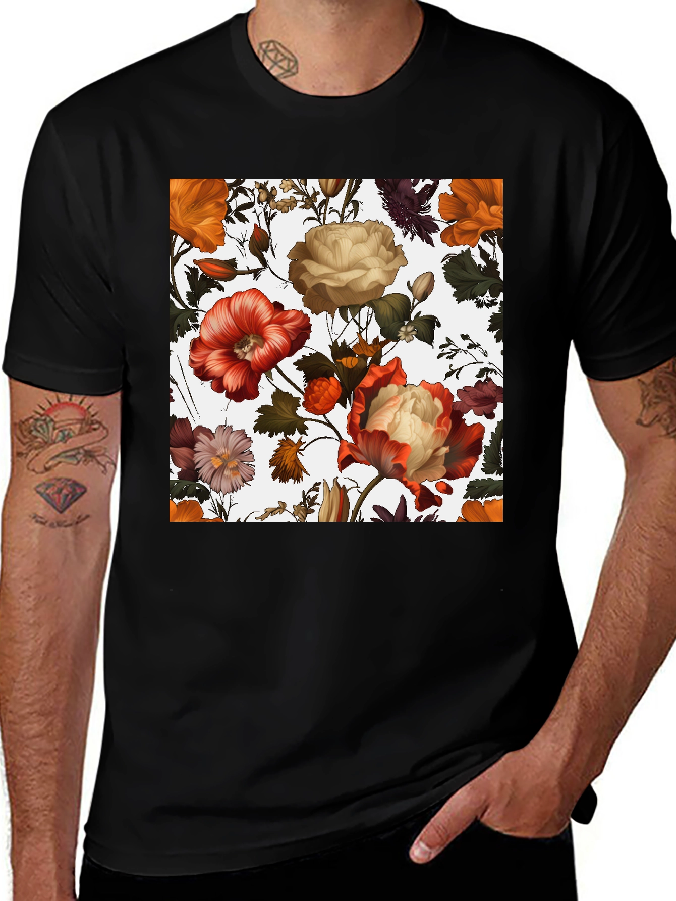 Variant 2 of Floral Print Black T-Shirt