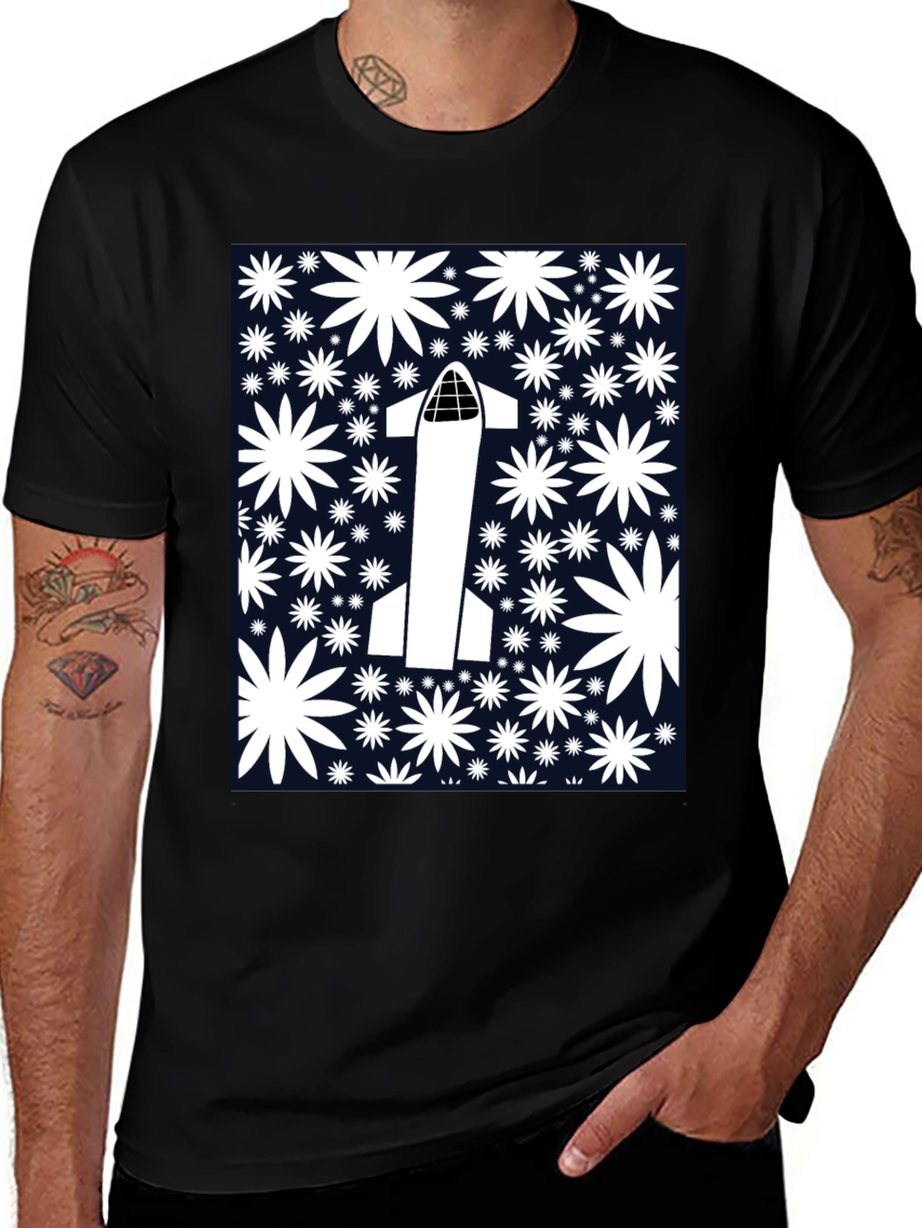 Variant 18 of Starship Launch T-Shirt - Floral Space Design
