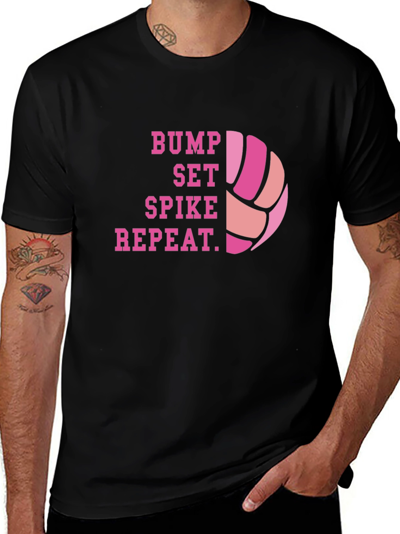 Black Volleyball Bump Set Spike Repeat Graphic Tee main image