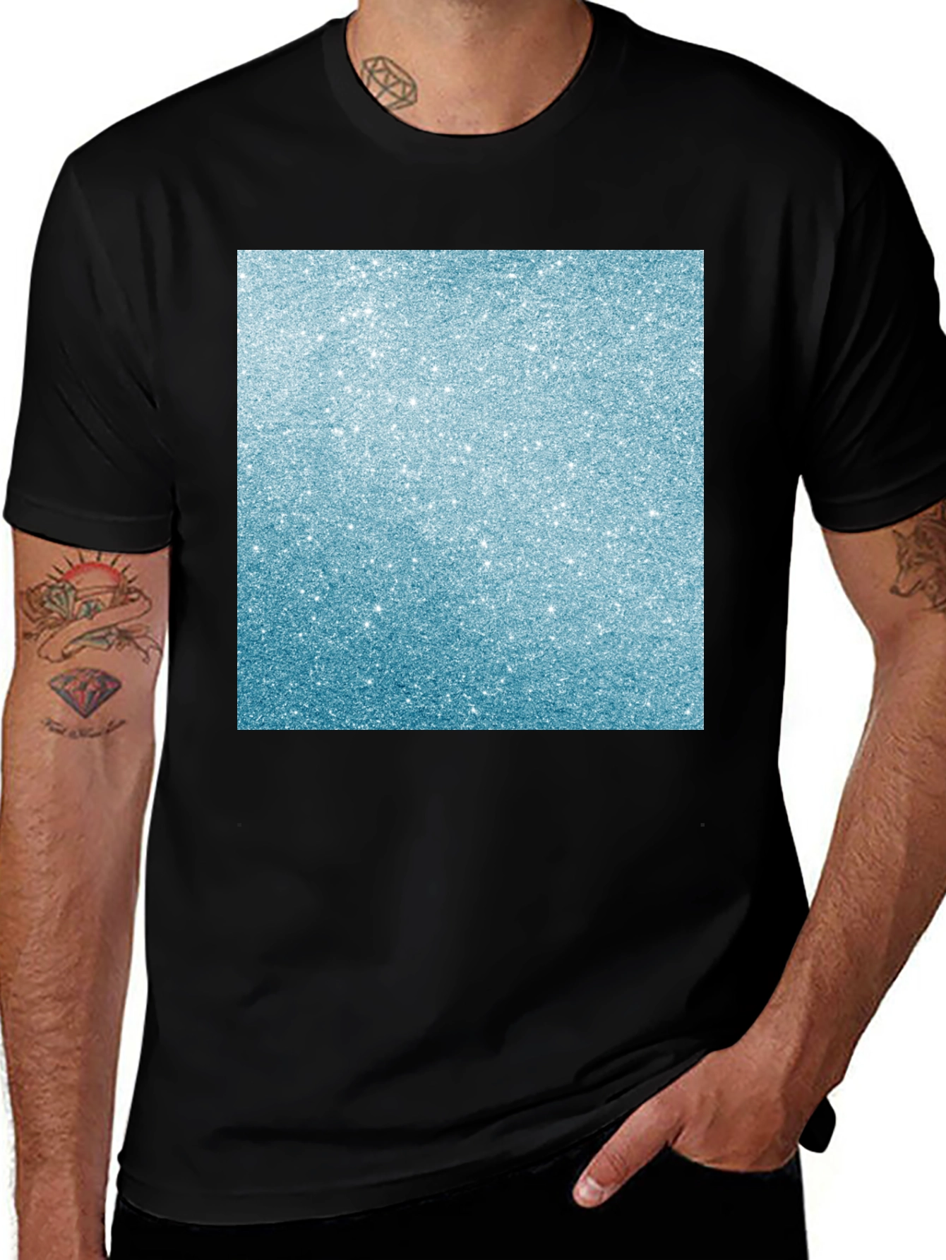 Variant 10 of Men's Black T-Shirt with Glitter Square Design