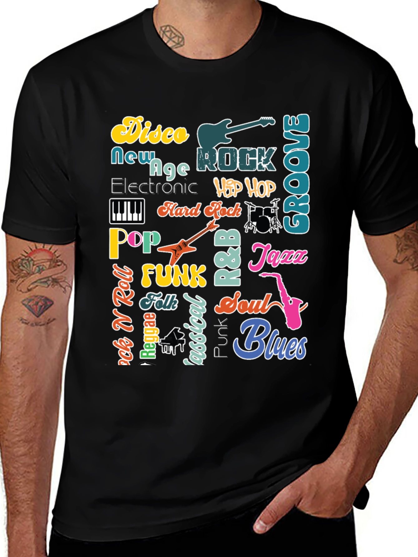 Variant 27 of Music Genre Collage T-Shirt - Retro Style