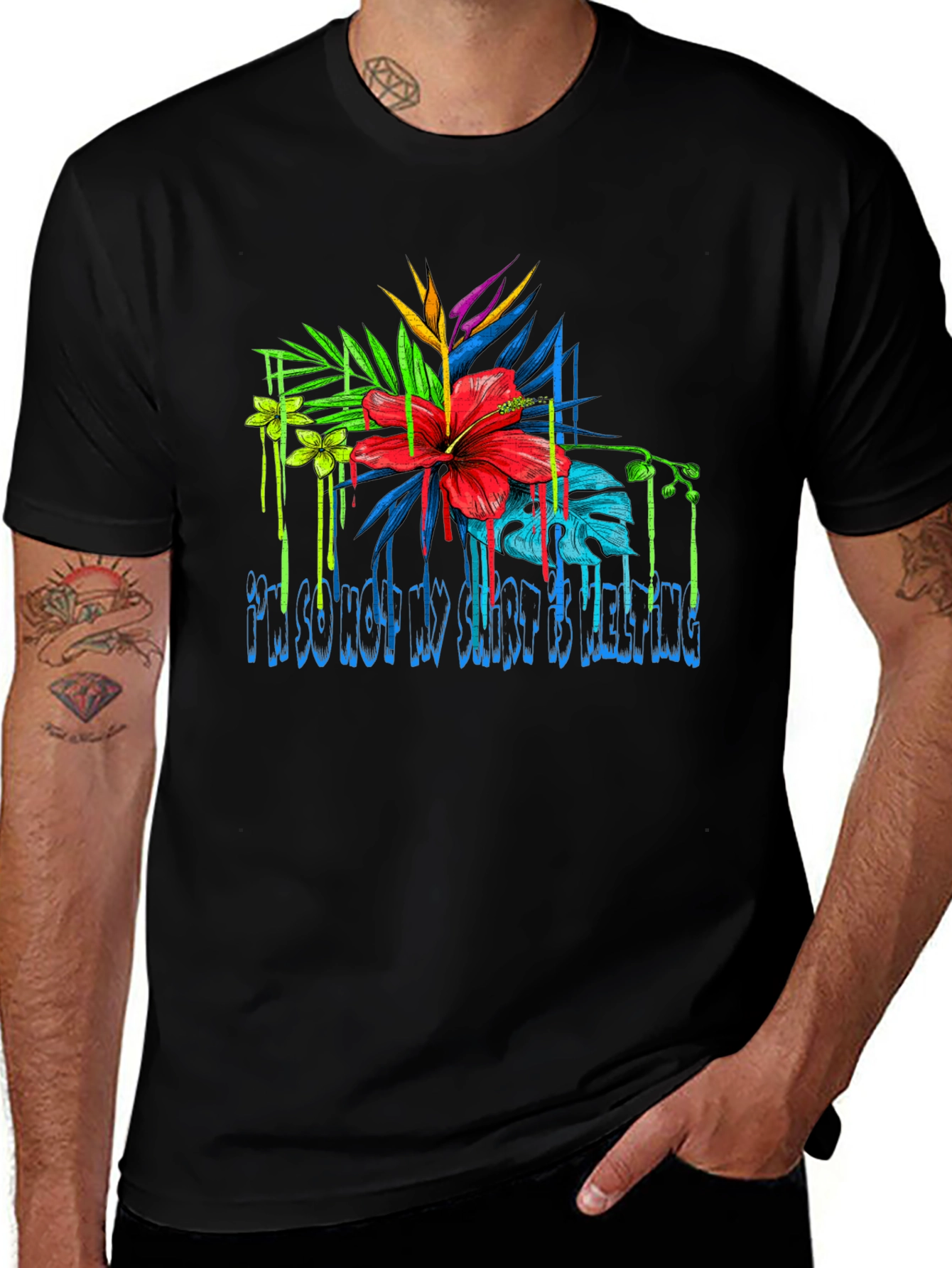 Variant 9 of Tropical Floral Graphic Tee - 'I'm So Hot My Shirt Is Melting'