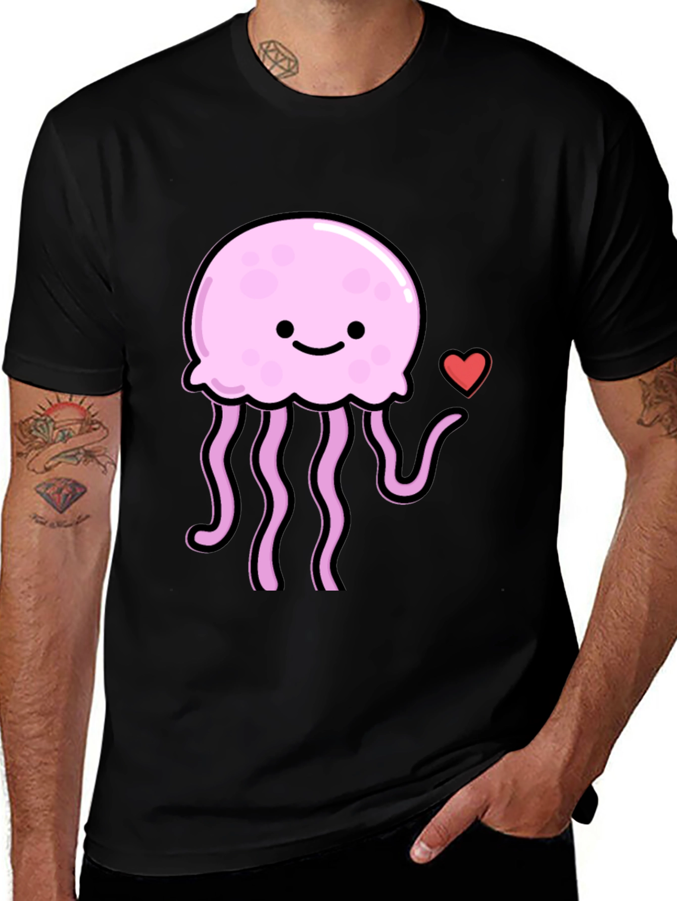Variant 9 of Cute Jellyfish Heart Graphic Black T-Shirt