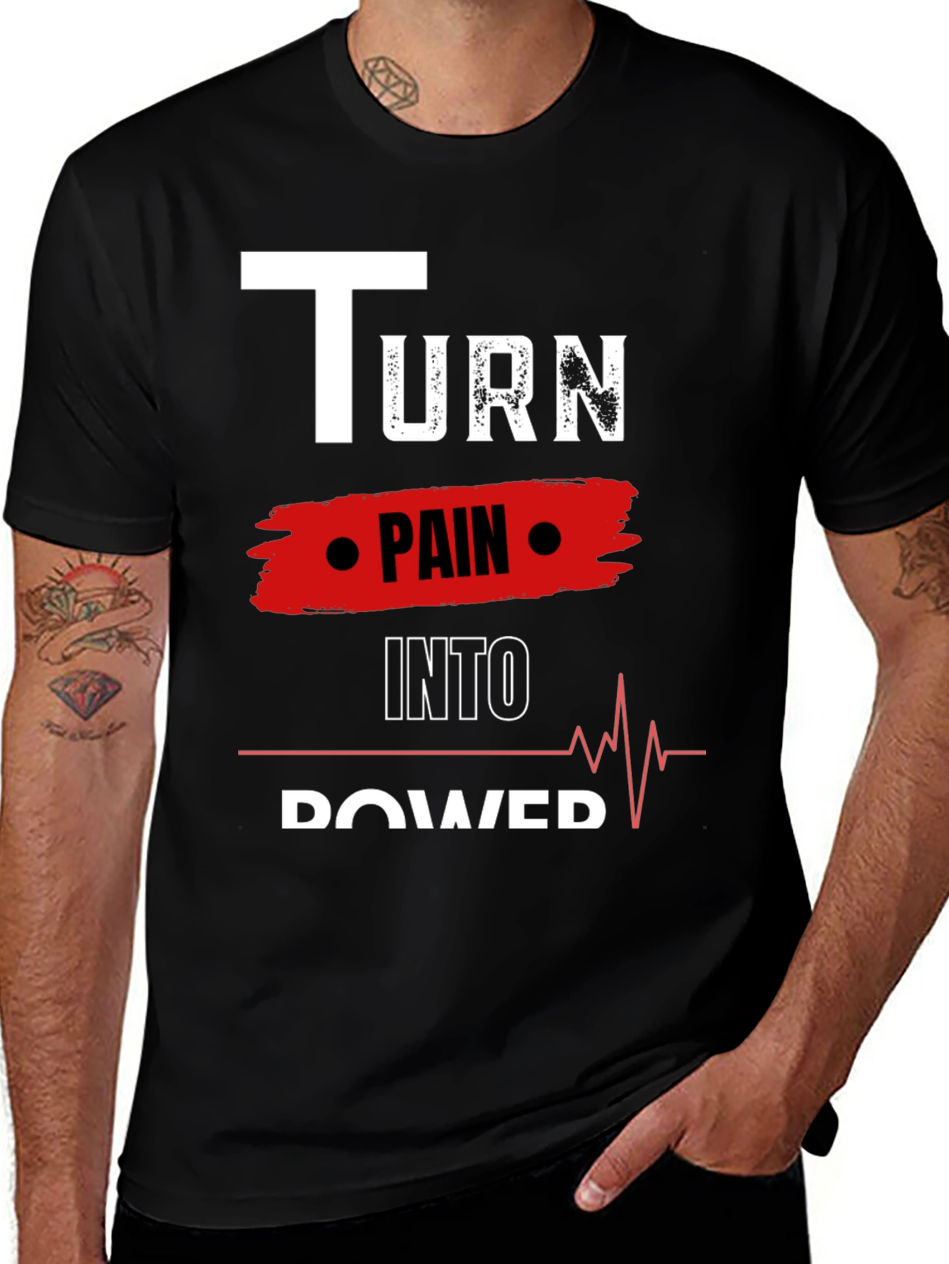 Variant 22 of Turn Pain Into Power Motivational Black Tee