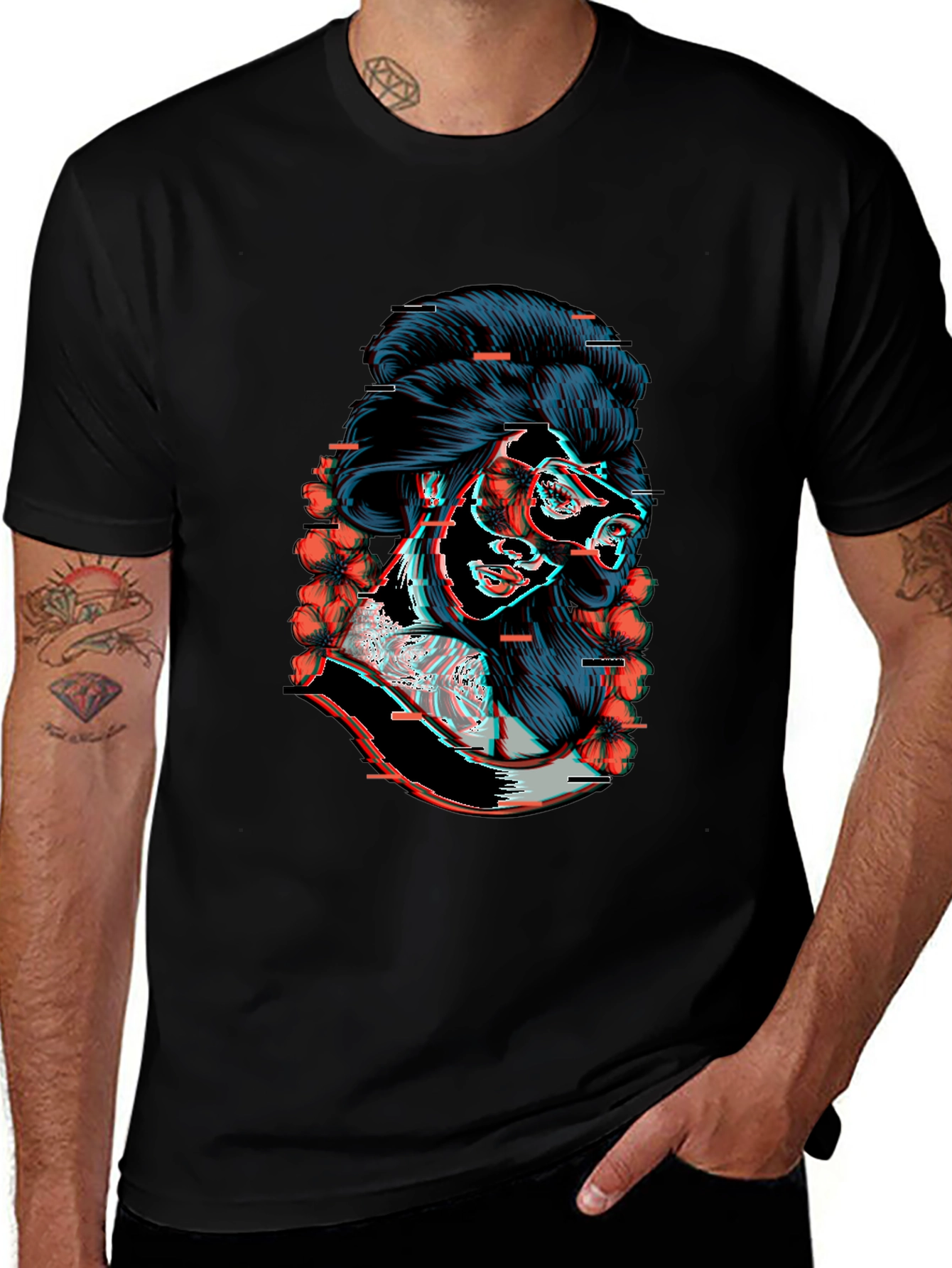 Geisha Glitch T-Shirt - Unique Graphic Tee